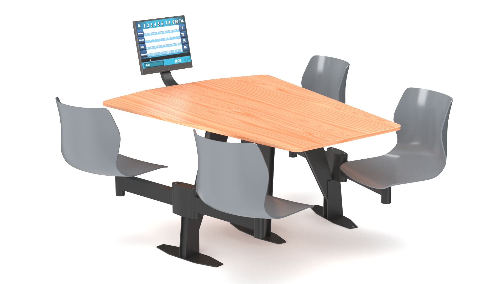 Bowling Table with Gray Chairs and Monitor 3D