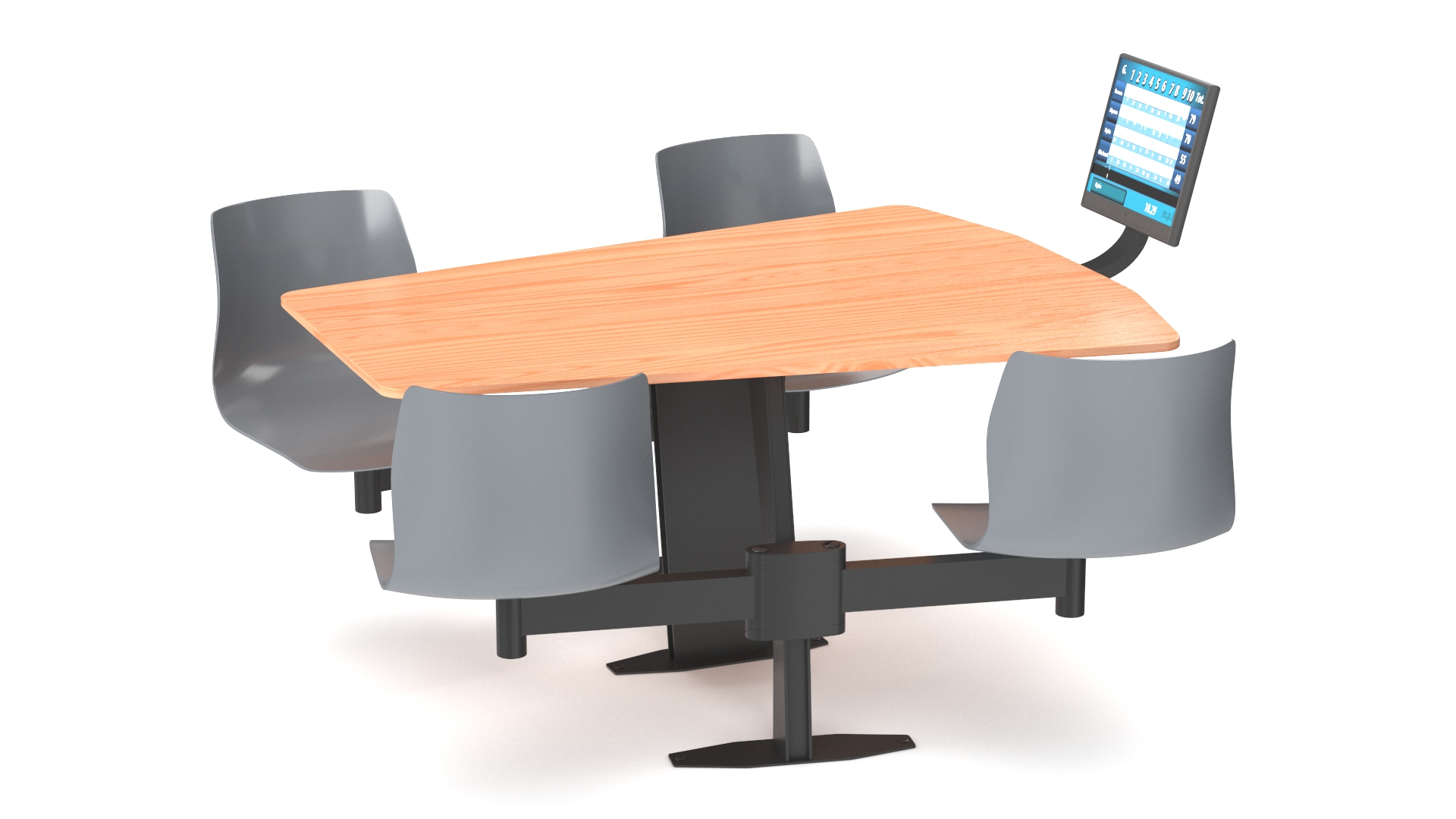 Bowling Table with Gray Chairs and Monitor 3D