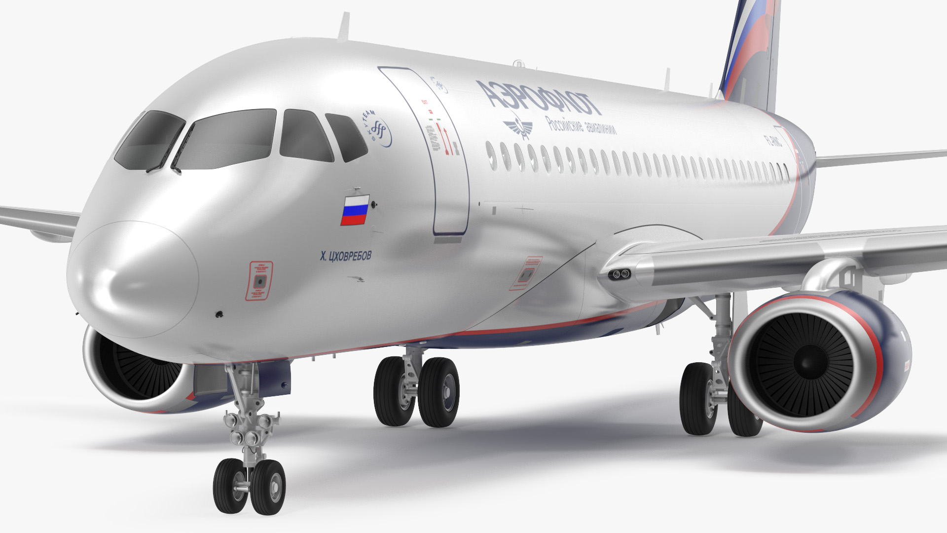 3D Sukhoi Superjet 100 with Saberlets Aeroflot model