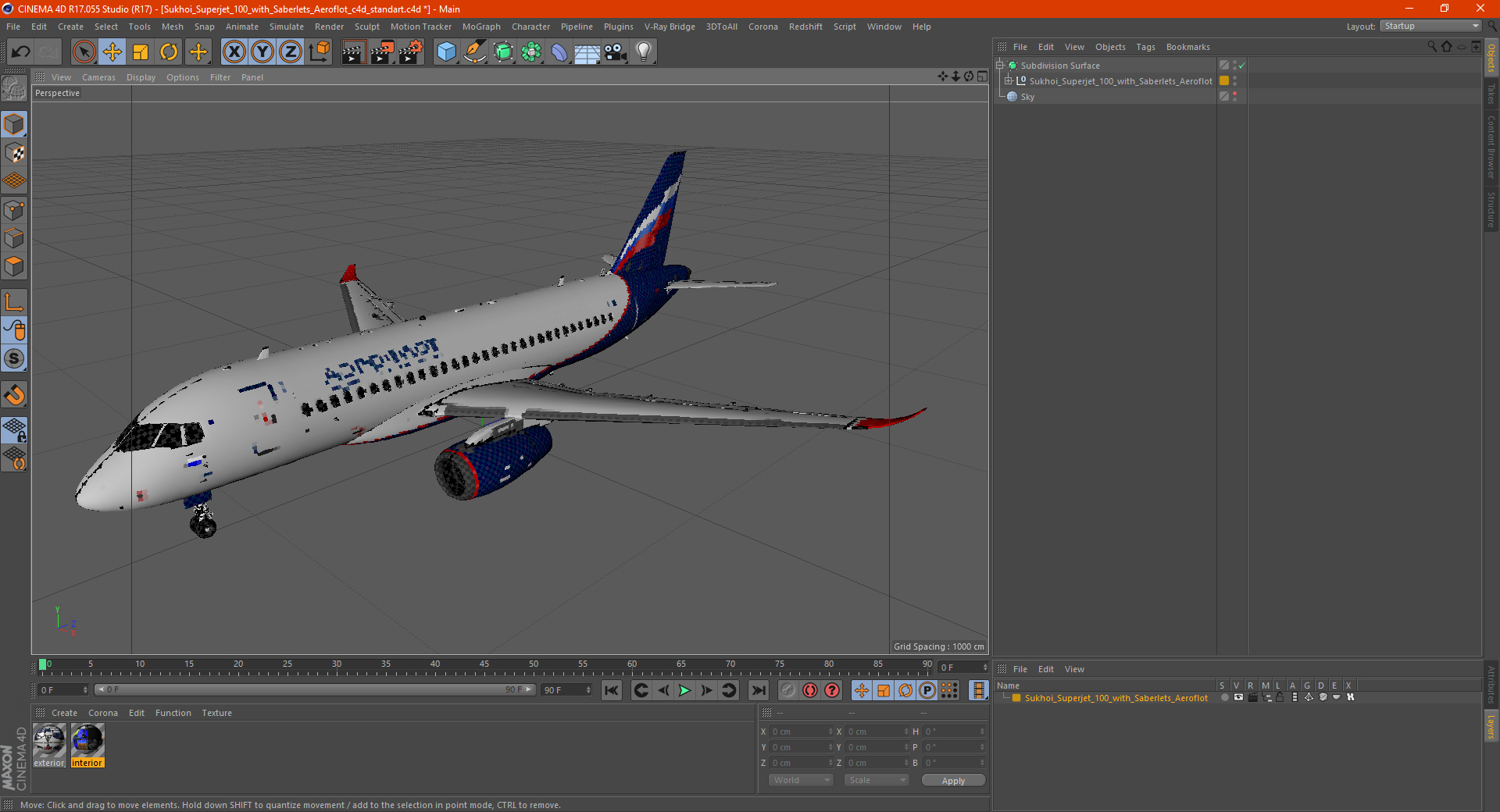 3D Sukhoi Superjet 100 with Saberlets Aeroflot model