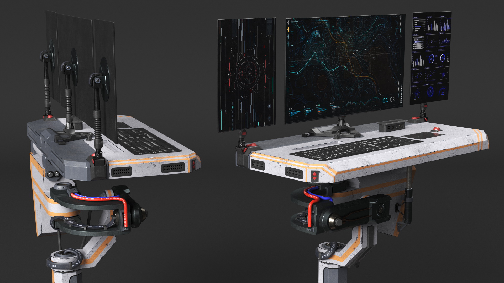 Sci-fi Three Monitor Computer 3D model