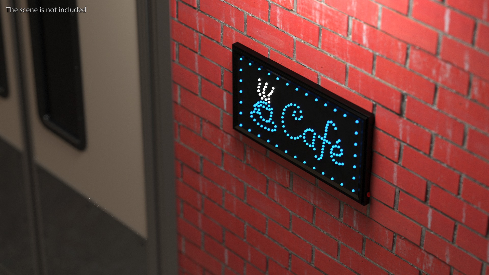 Cafe Sign Bright Blue LED Light ON 3D model