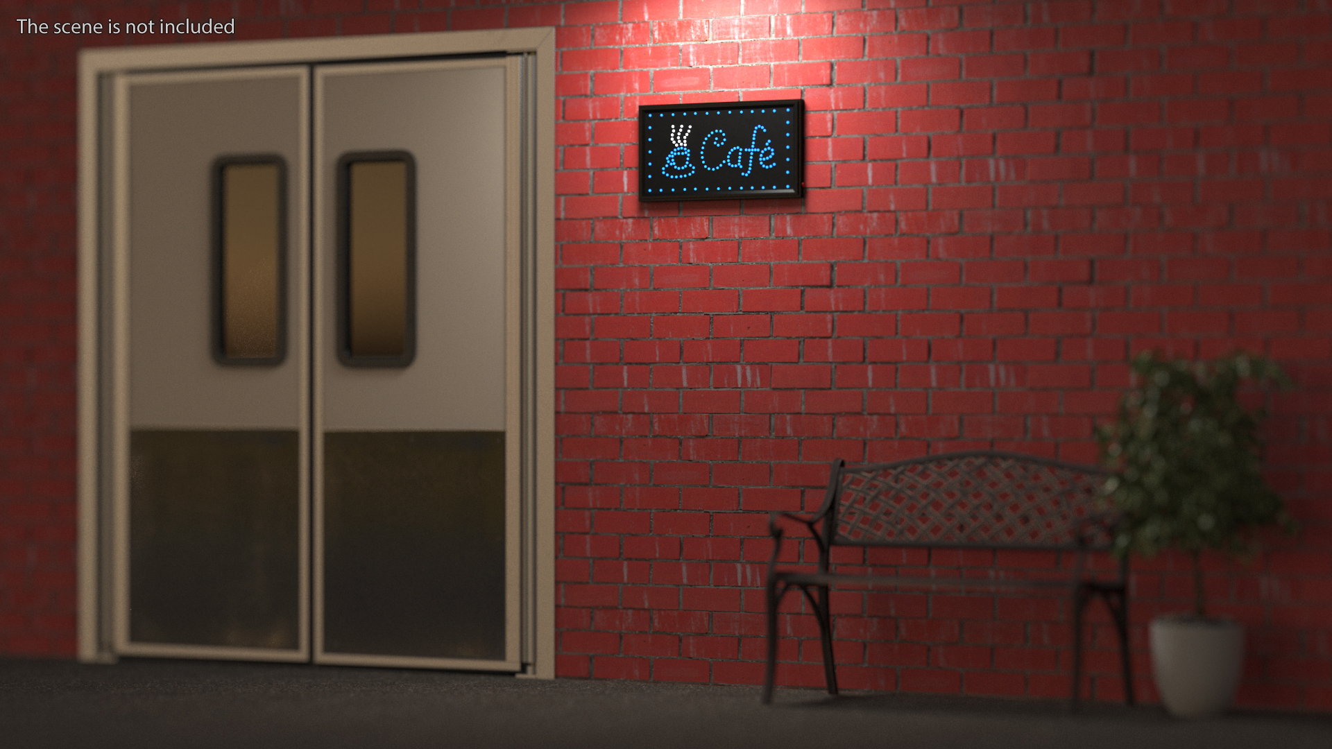 Cafe Sign Bright Blue LED Light ON 3D model