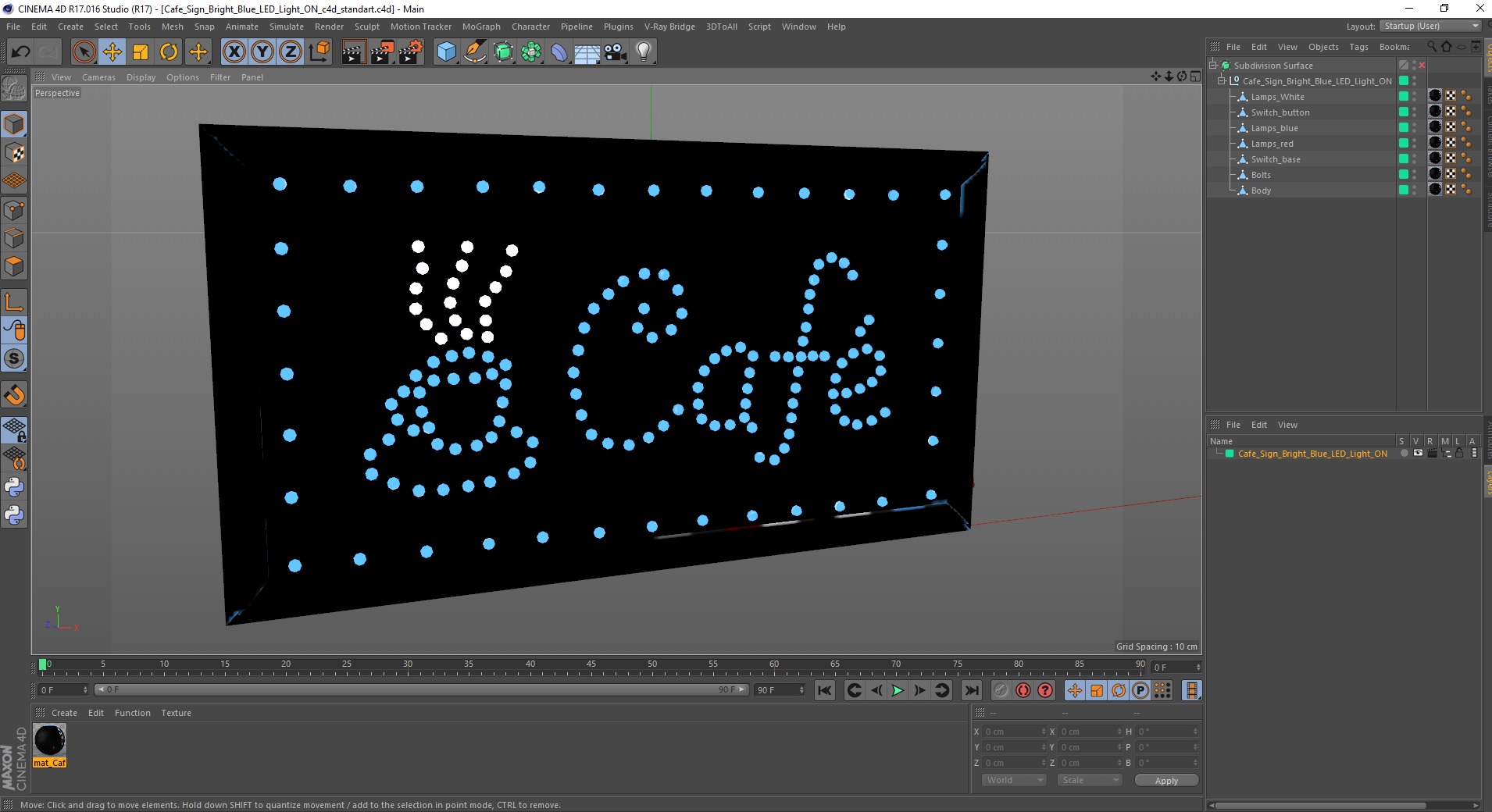 Cafe Sign Bright Blue LED Light ON 3D model