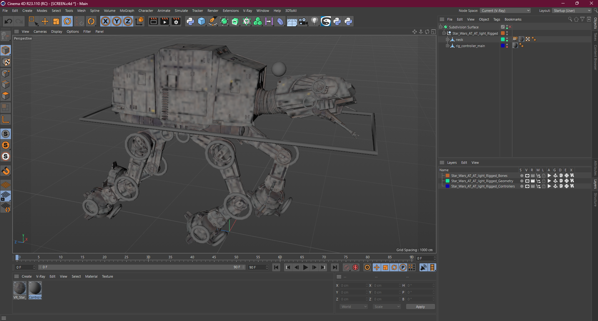 Star Wars AT AT Light Rigged for Cinema 4D 3D