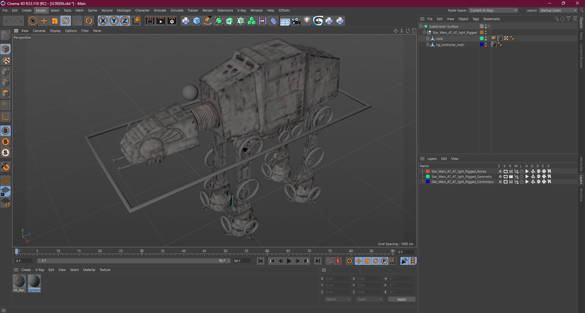 Star Wars AT AT Light Rigged for Cinema 4D 3D