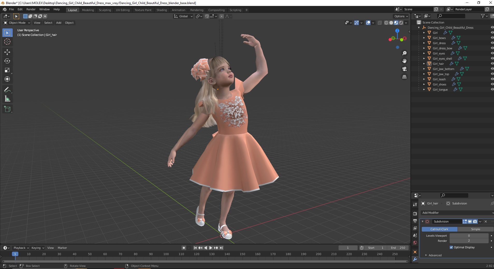 Dancing Girl Child Beautiful Dress 3D model