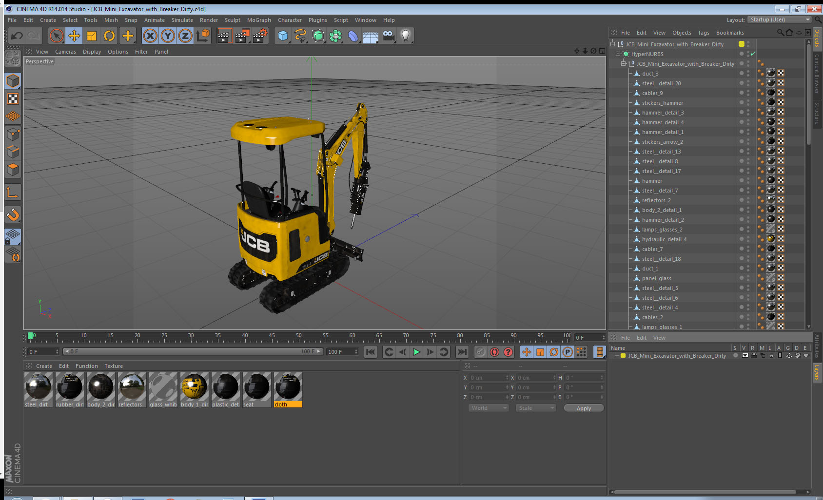 JCB Mini Excavator with Breaker Dirty 3D