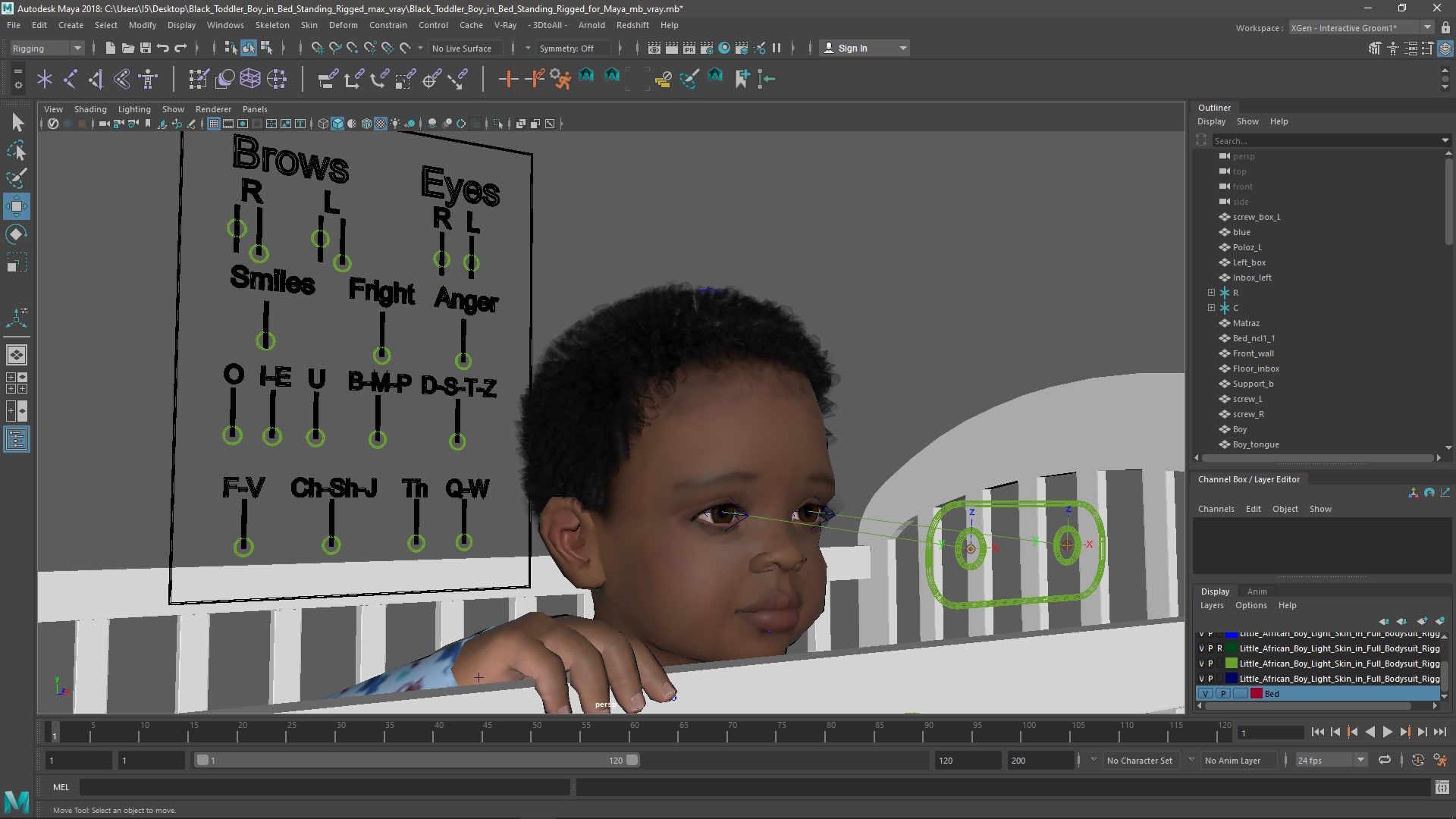 Black Toddler Boy in Bed Standing Rigged for Maya 3D model