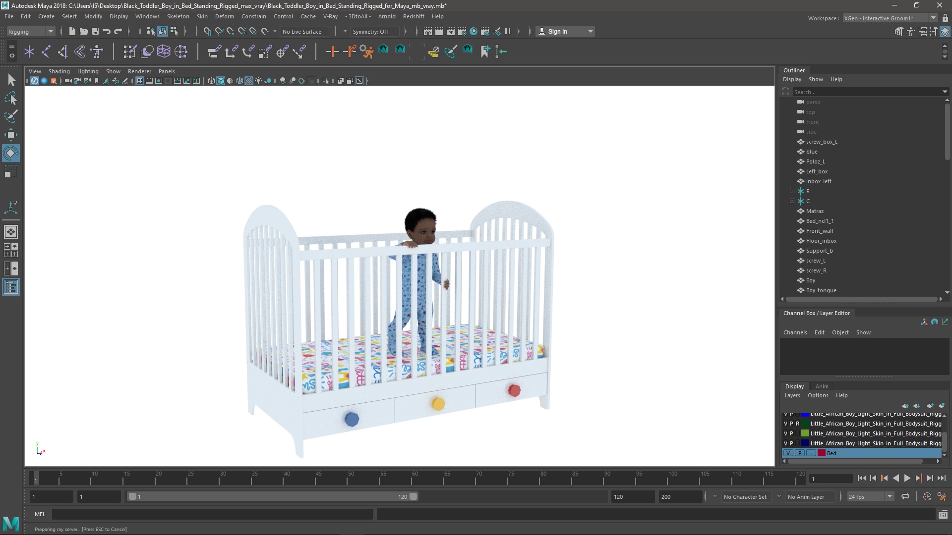 Black Toddler Boy in Bed Standing Rigged for Maya 3D model