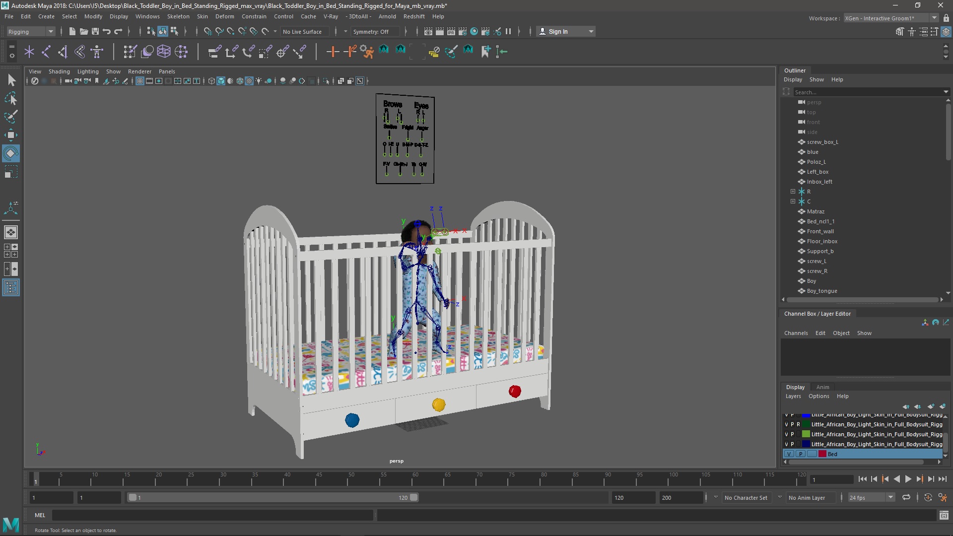 Black Toddler Boy in Bed Standing Rigged for Maya 3D model