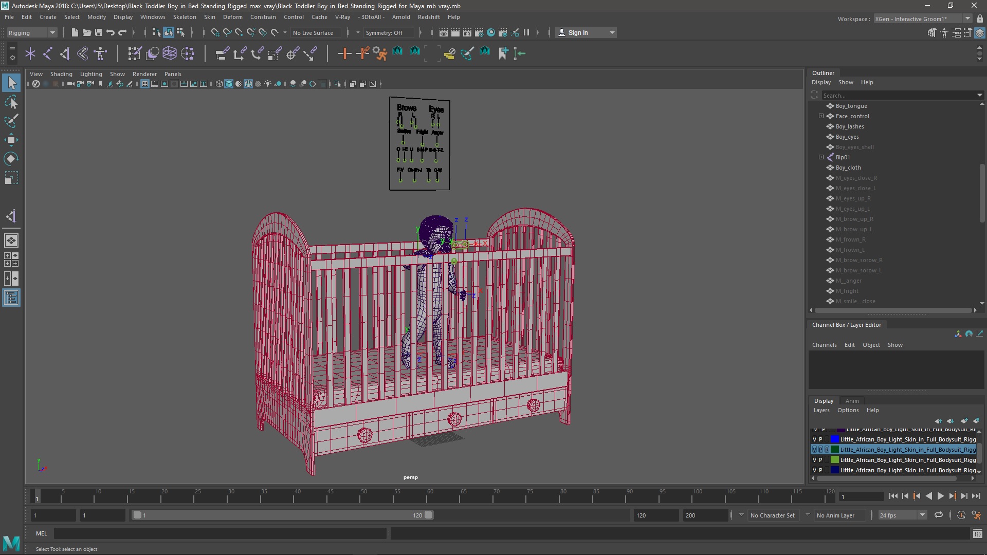 Black Toddler Boy in Bed Standing Rigged for Maya 3D model