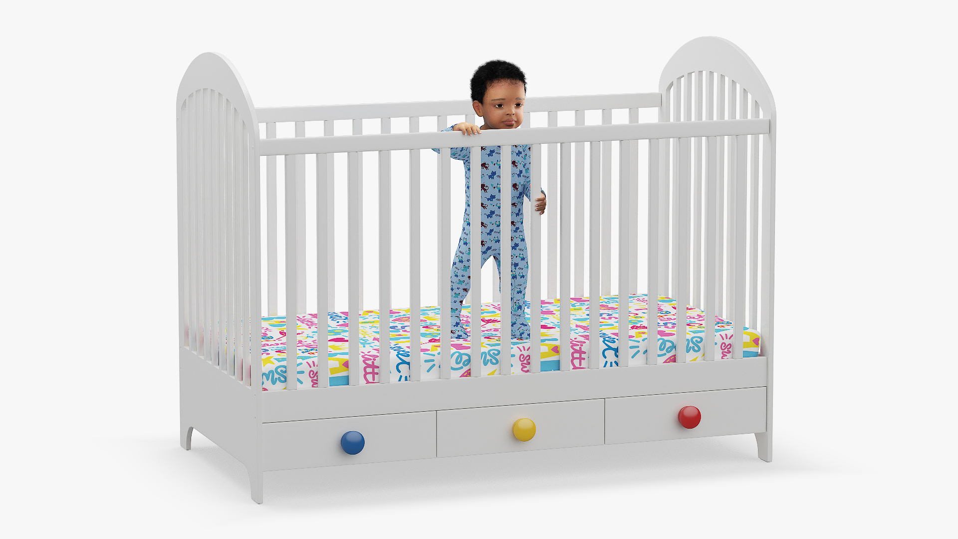 Black Toddler Boy in Bed Standing Rigged for Maya 3D model