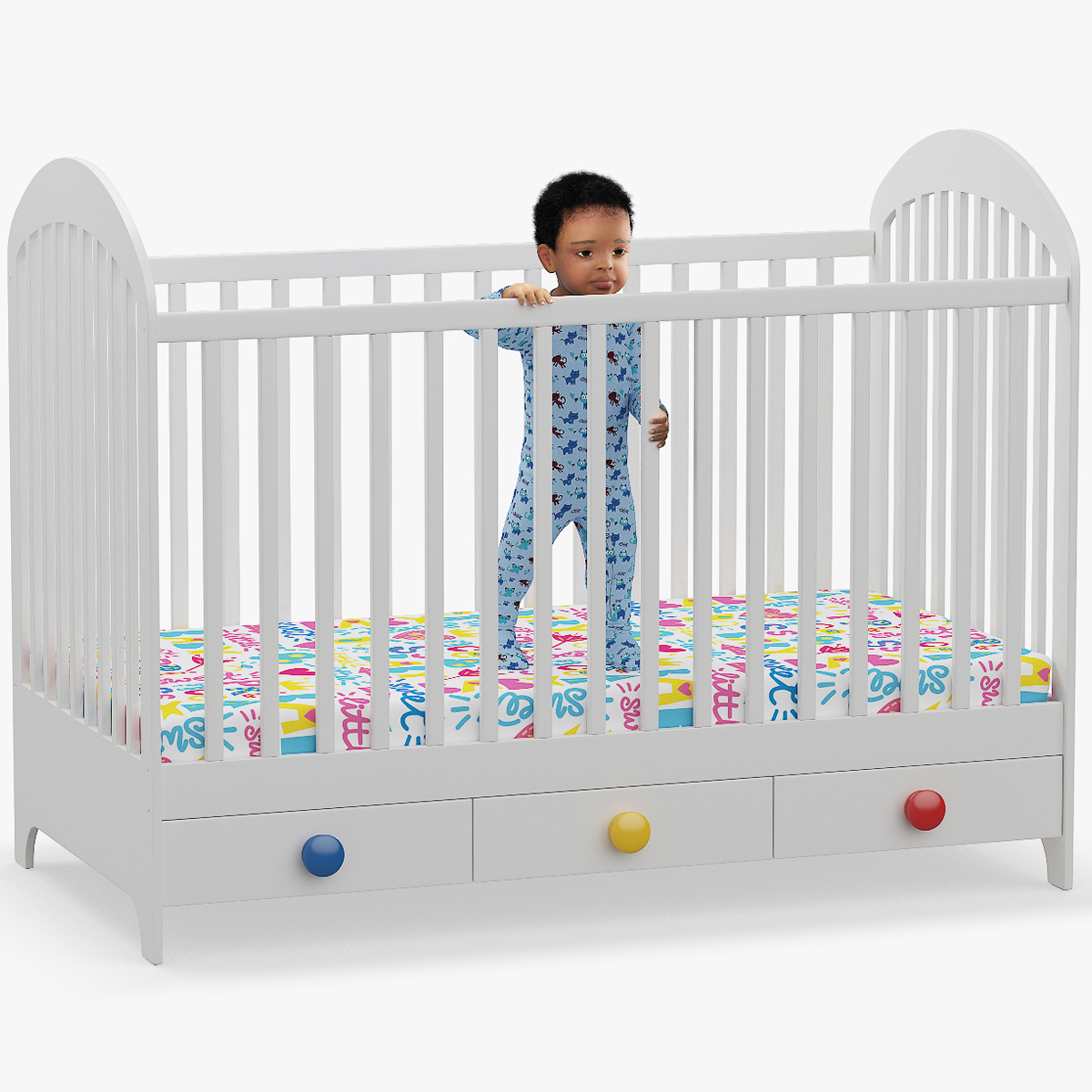 Black Toddler Boy in Bed Standing Rigged for Maya 3D model