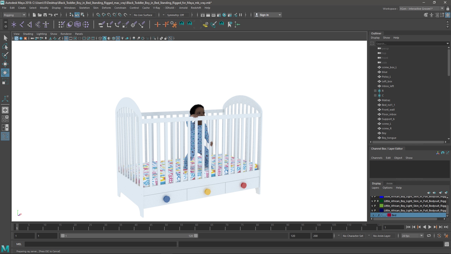 Black Toddler Boy in Bed Standing Rigged for Maya 3D model