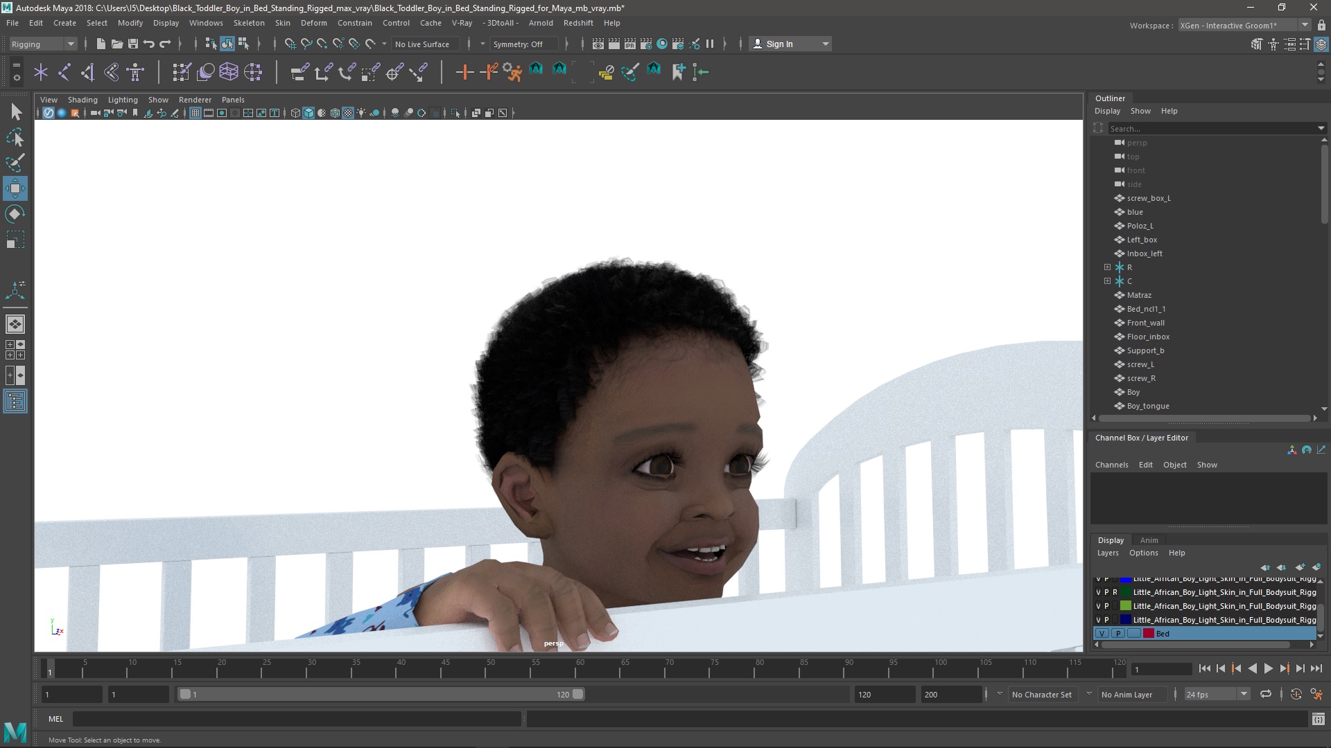 Black Toddler Boy in Bed Standing Rigged for Maya 3D model