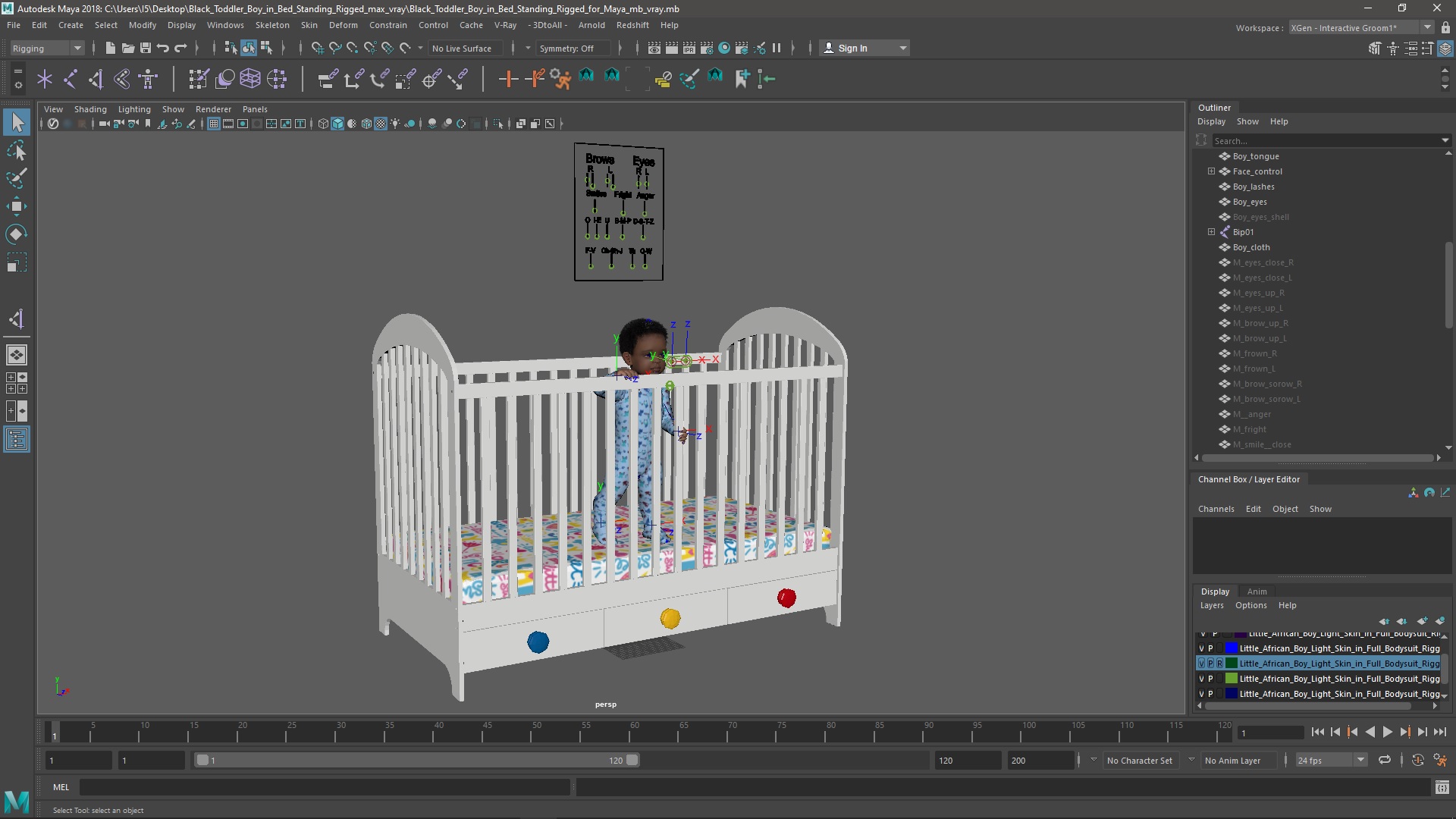 Black Toddler Boy in Bed Standing Rigged for Maya 3D model