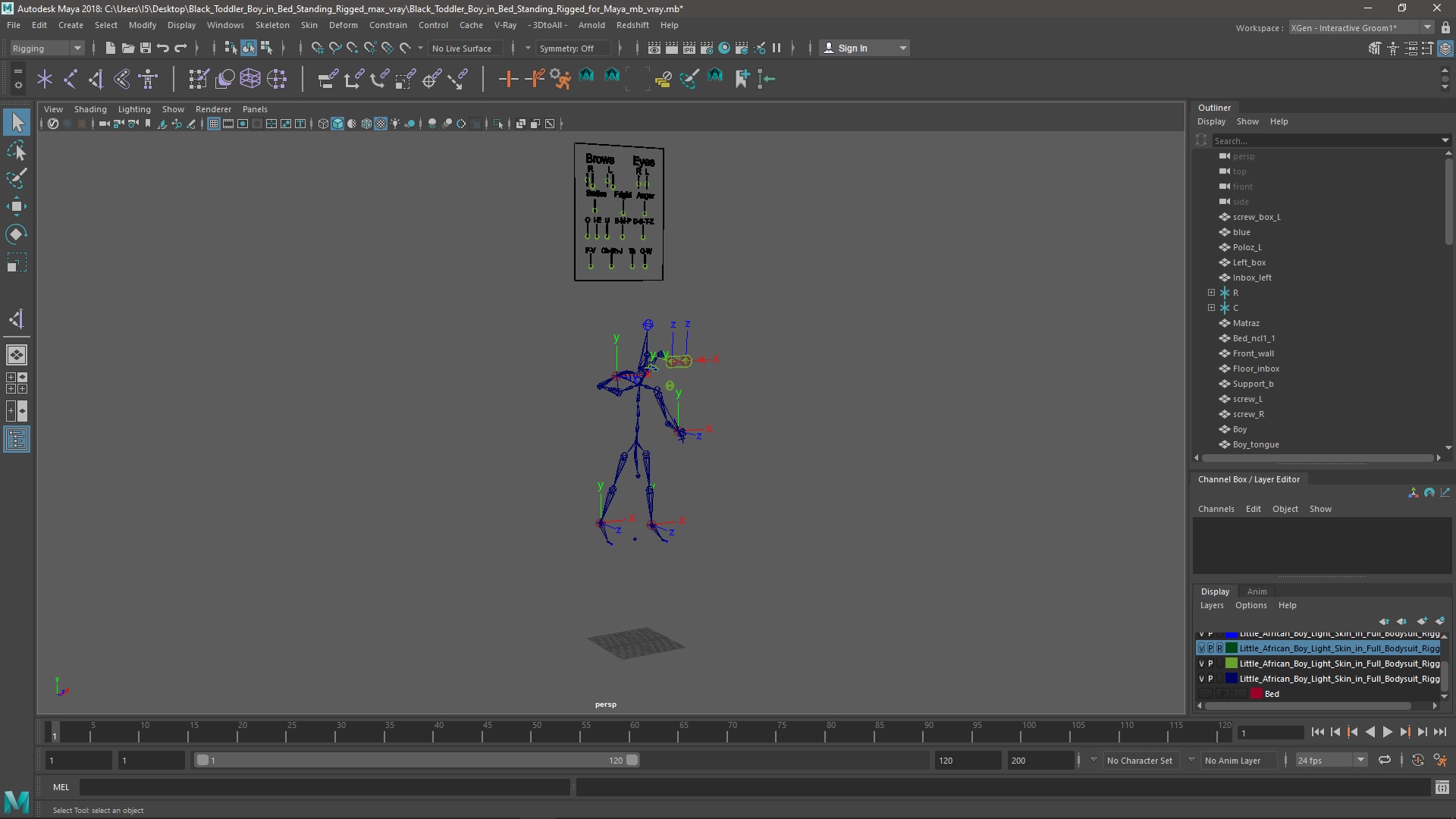 Black Toddler Boy in Bed Standing Rigged for Maya 3D model