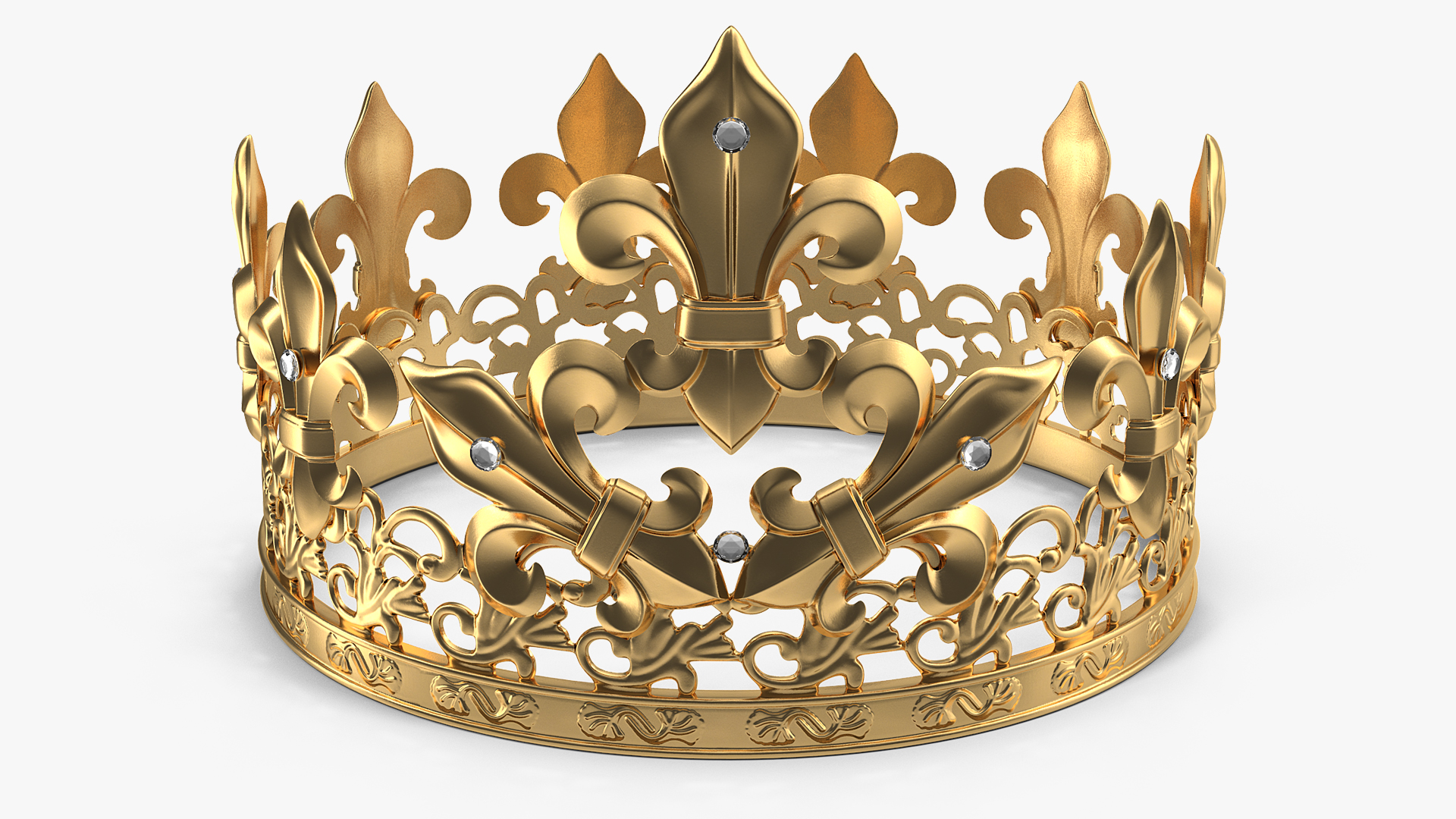 3D Golden King Crown with Royal Lily and Diamonds