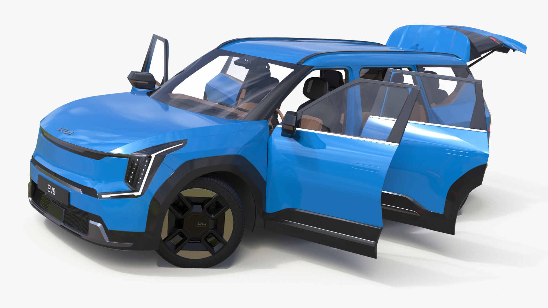 KIA EV9 SUV Ocean Blue Rigged 3D model