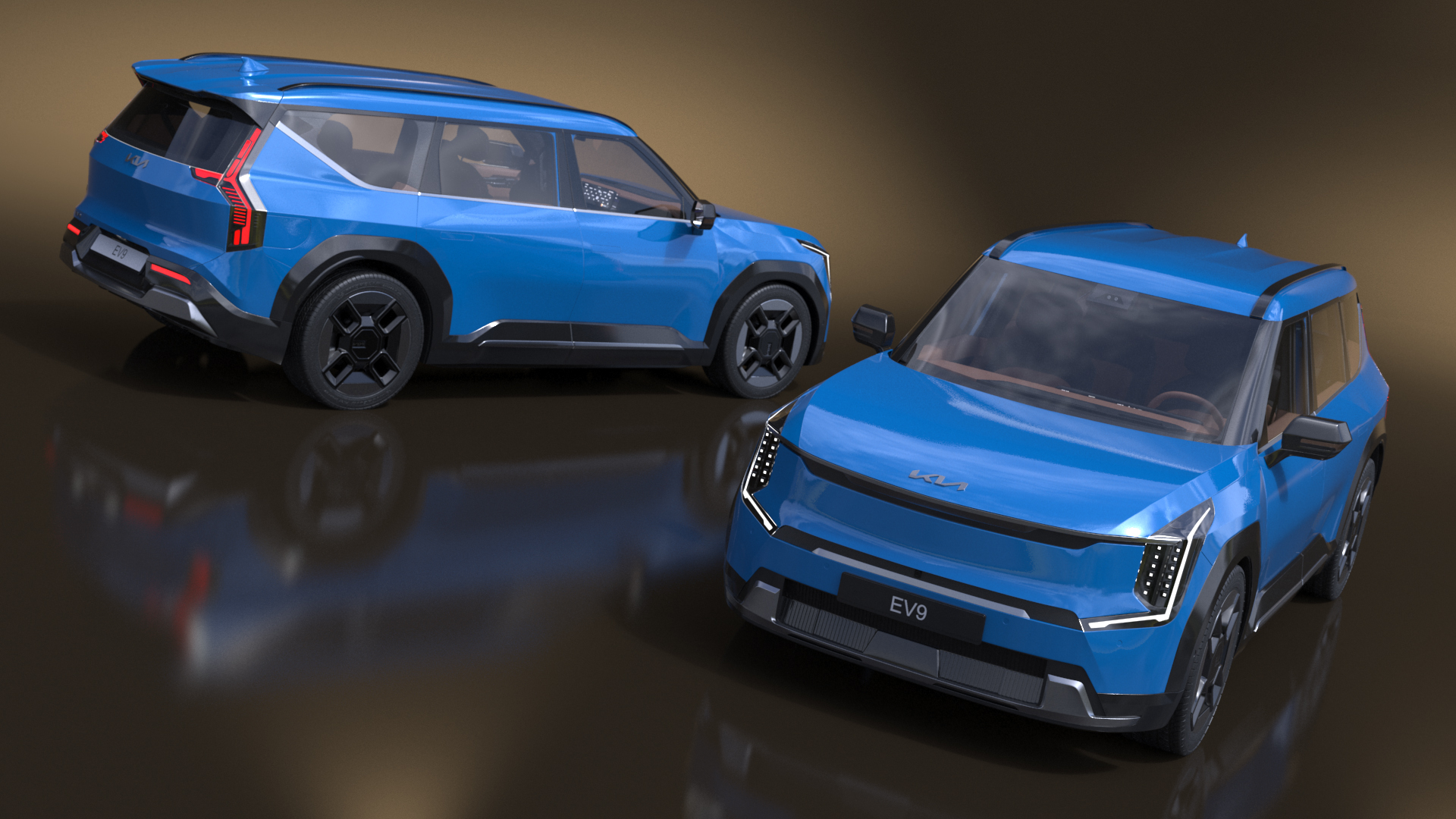 KIA EV9 SUV Ocean Blue Rigged 3D model