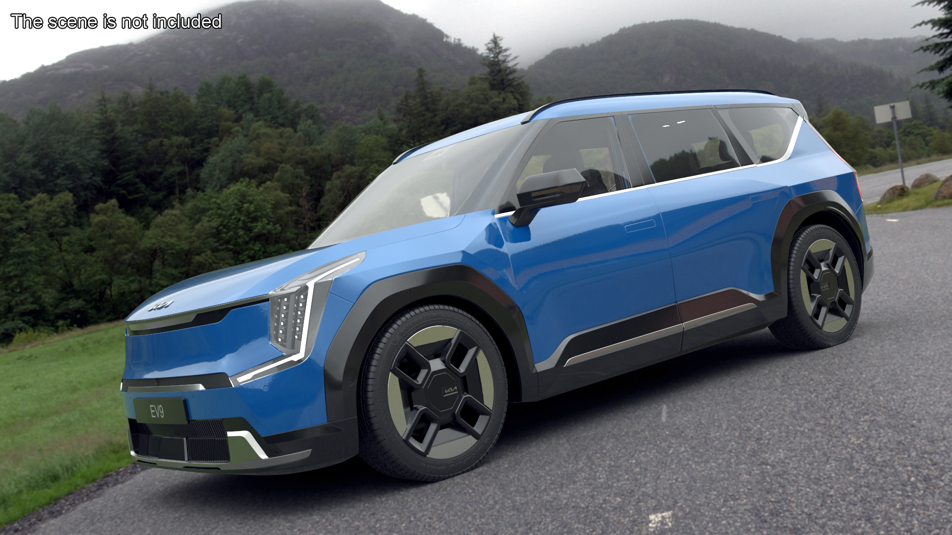 KIA EV9 SUV Ocean Blue Rigged 3D model