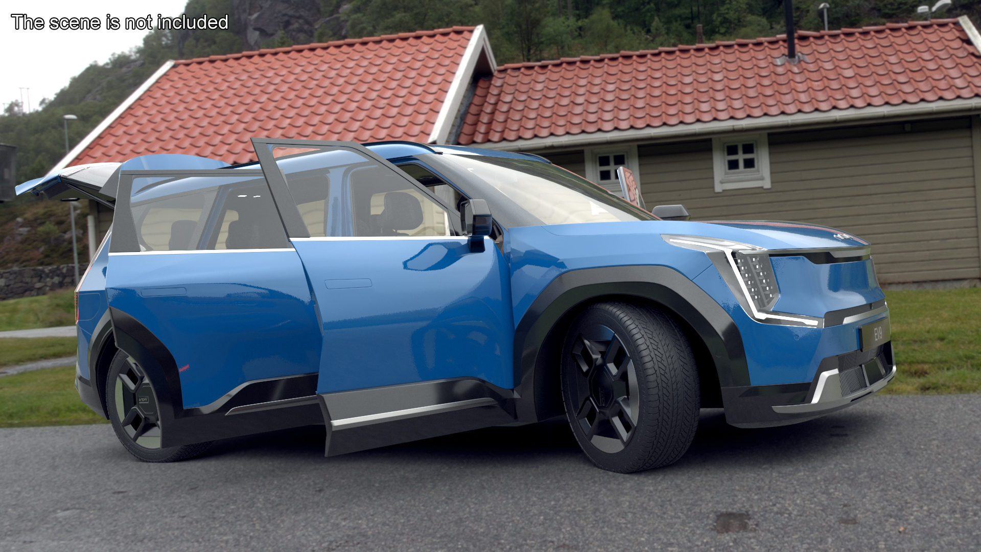 KIA EV9 SUV Ocean Blue Rigged 3D model