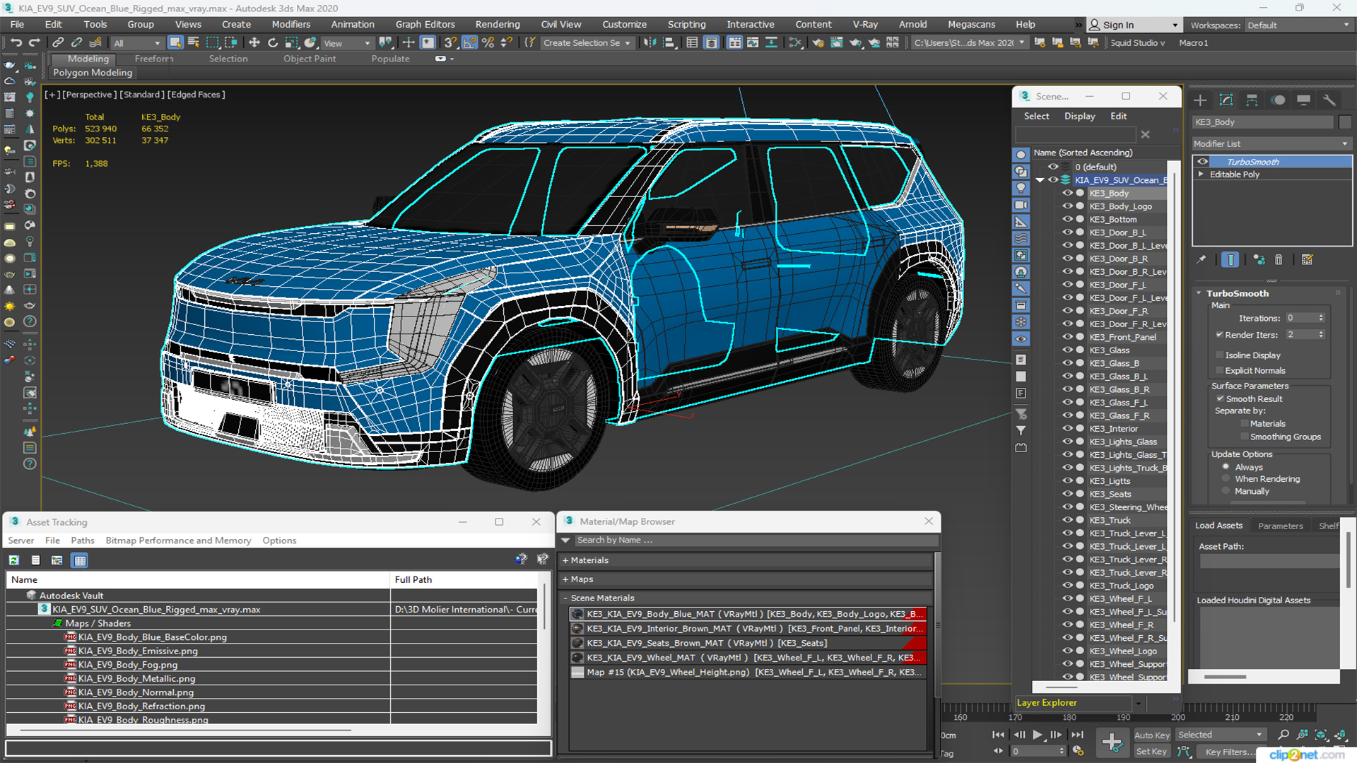 KIA EV9 SUV Ocean Blue Rigged 3D model