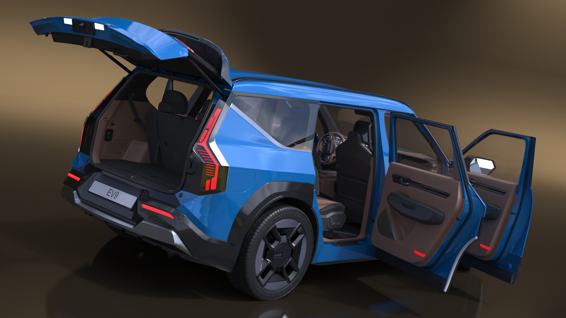 KIA EV9 SUV Ocean Blue Rigged 3D model