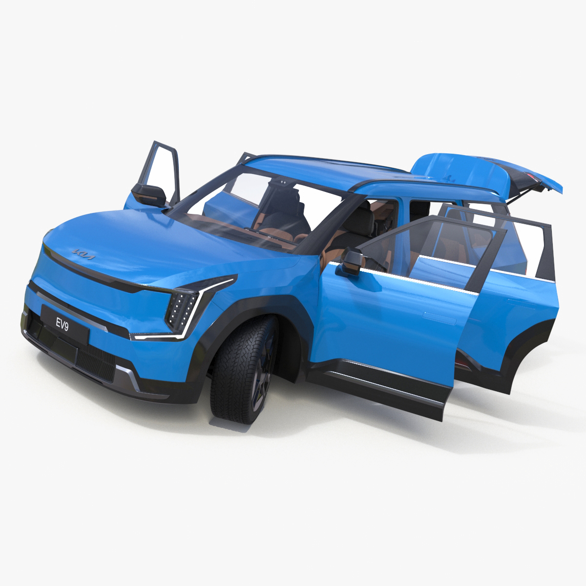 KIA EV9 SUV Ocean Blue Rigged 3D model