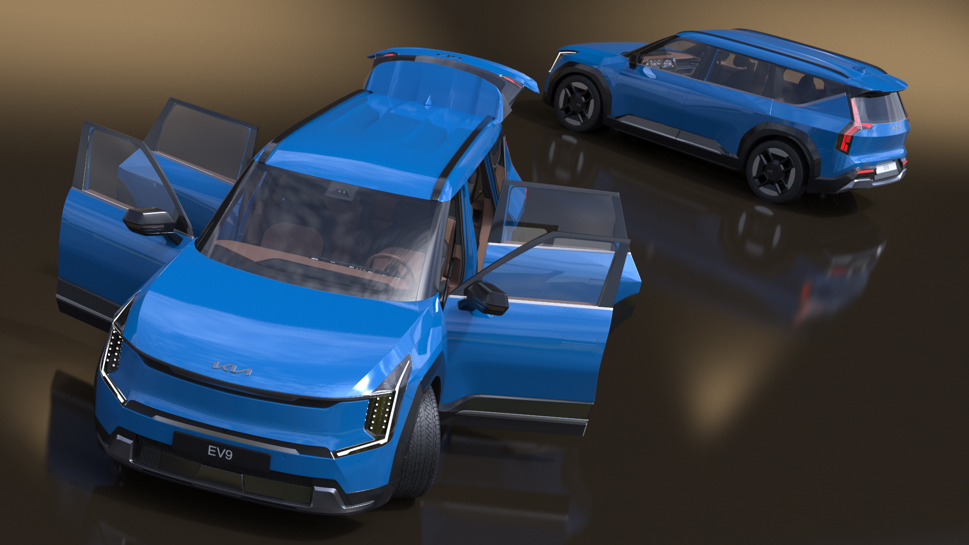 KIA EV9 SUV Ocean Blue Rigged 3D model