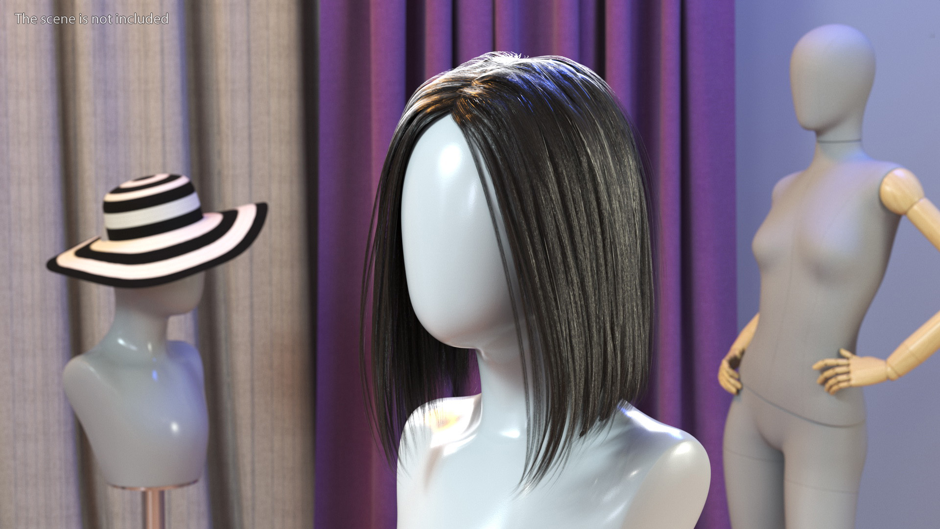 3D Medium Length Straight Hair Wig Dark