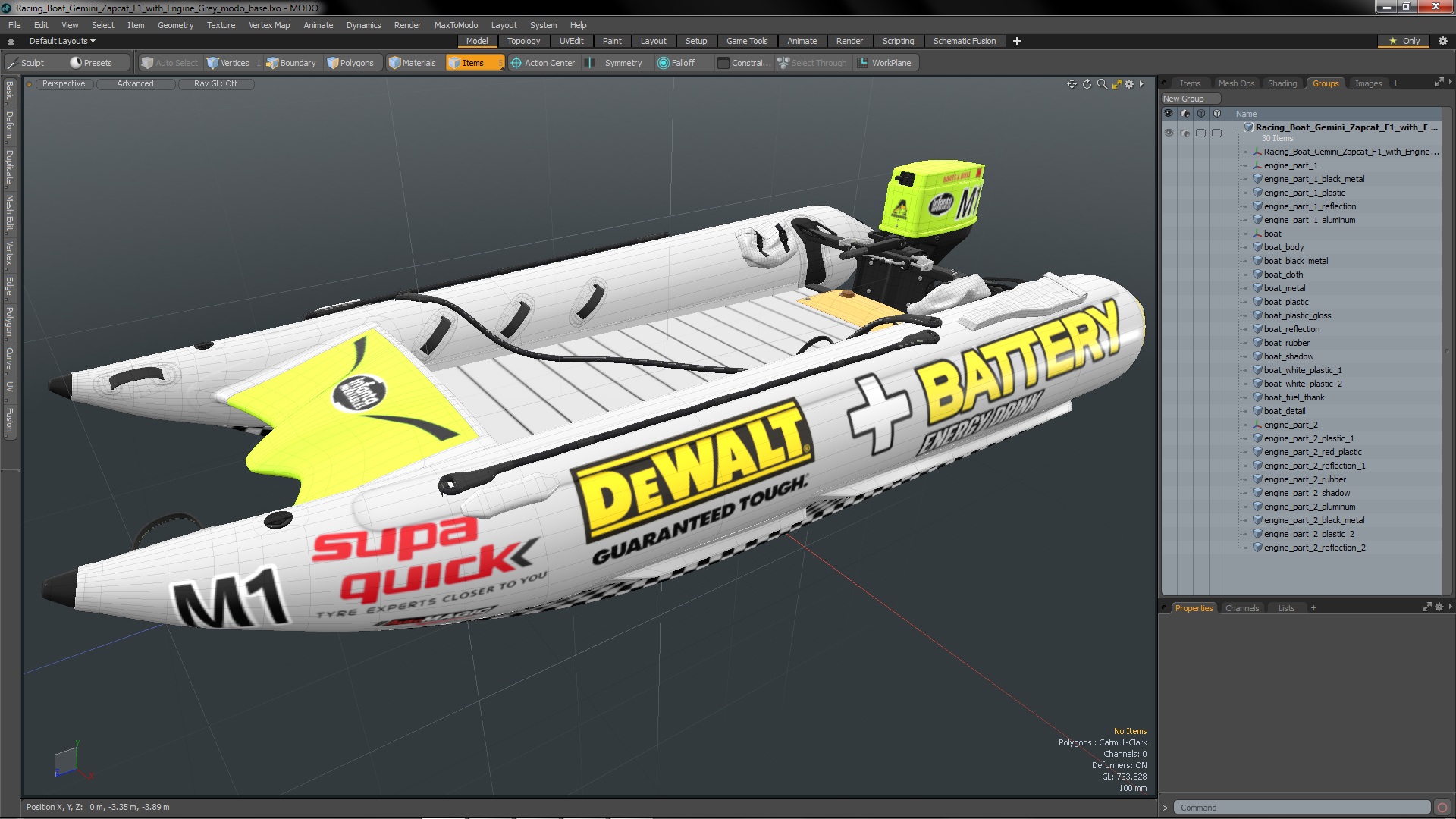 3D model Racing Boat Gemini Zapcat F1 with Engine Grey