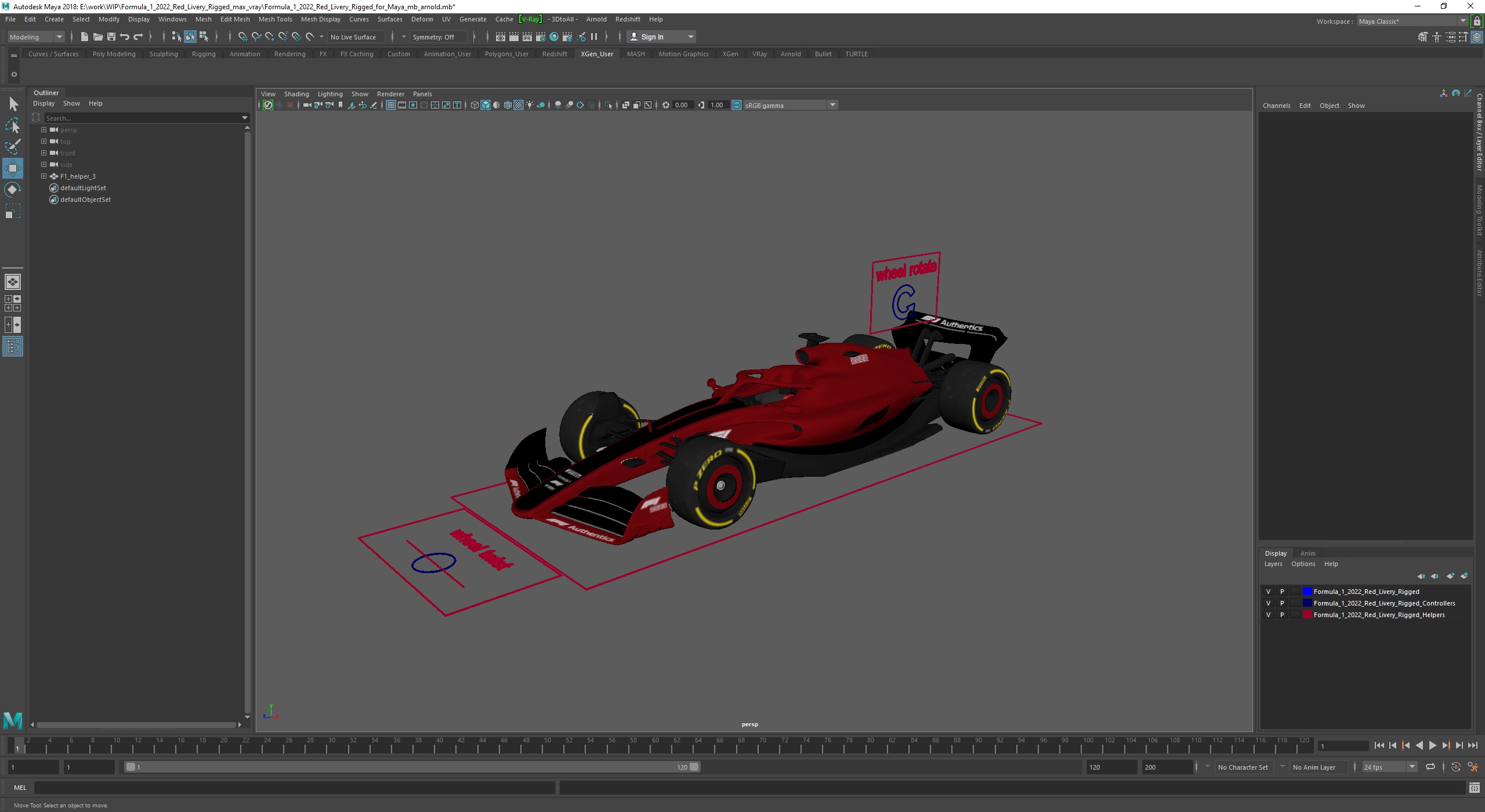 3D Formula 1 2022 Red Livery Rigged for Maya