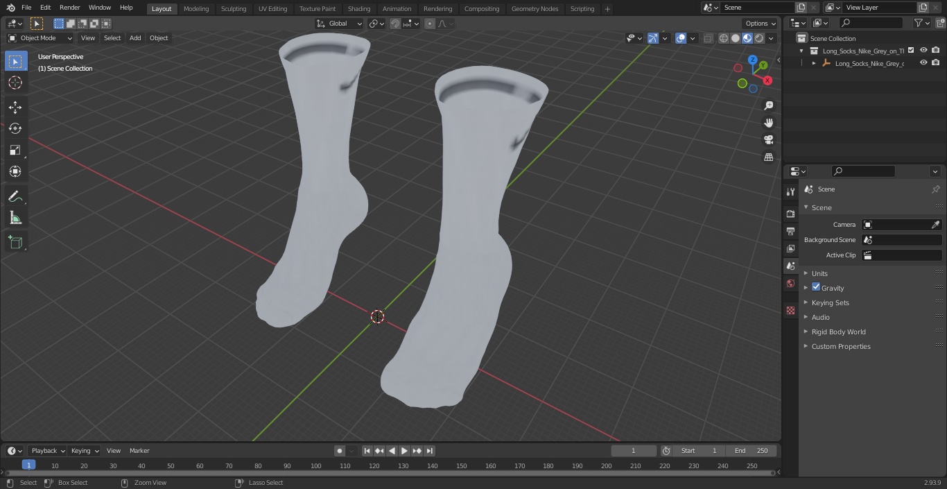 3D Long Socks Nike Grey on The Foot Standing Toes