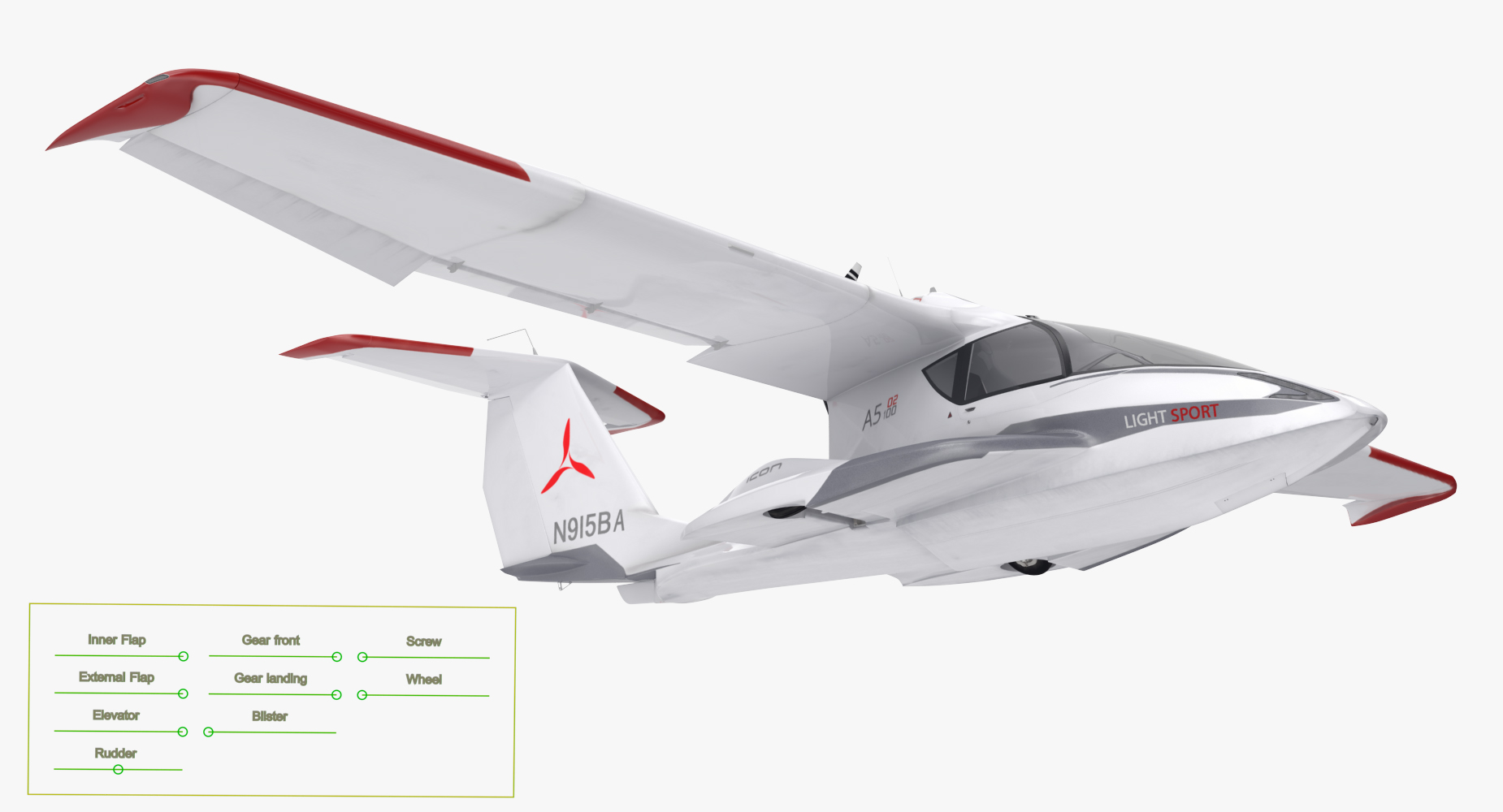 3D Amphibious Light Sport Aircraft Icon A5 Rigged