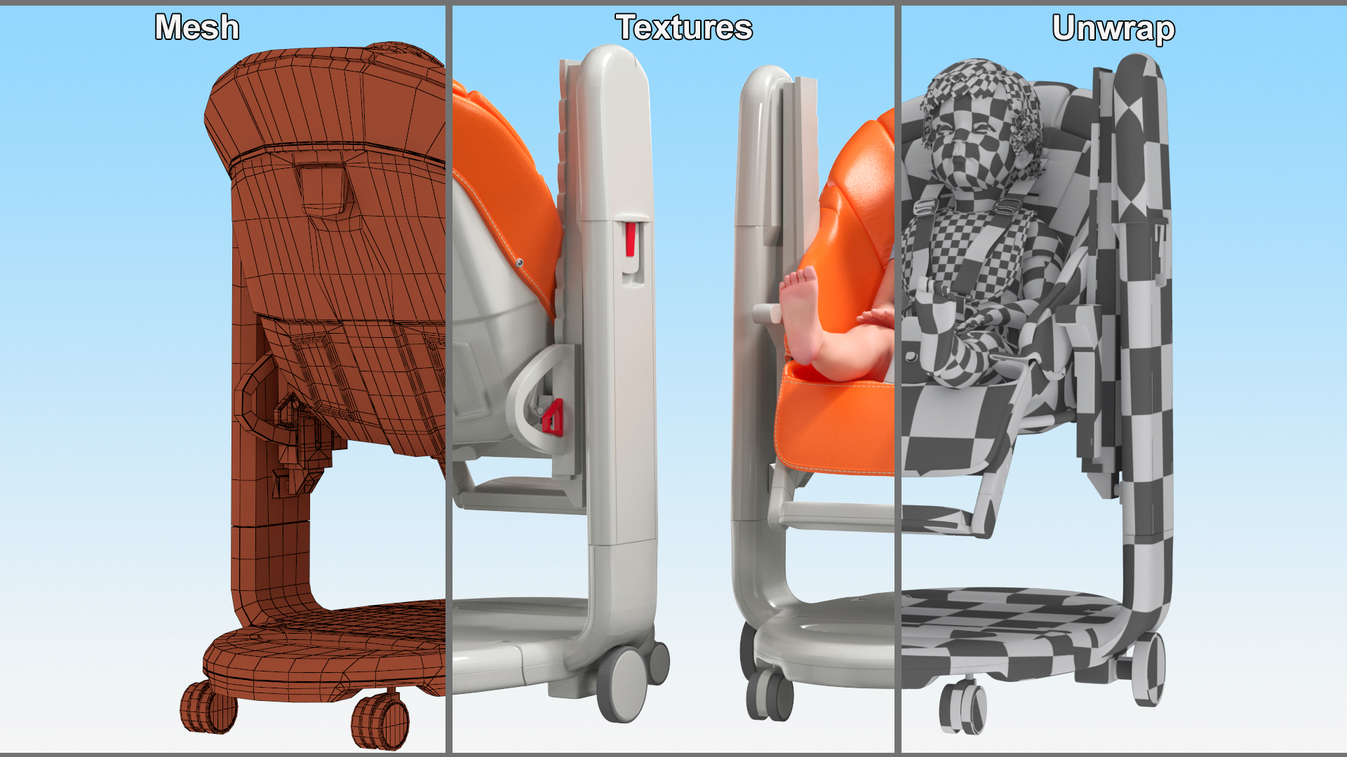 Toddler in Folding High Chair 3D model