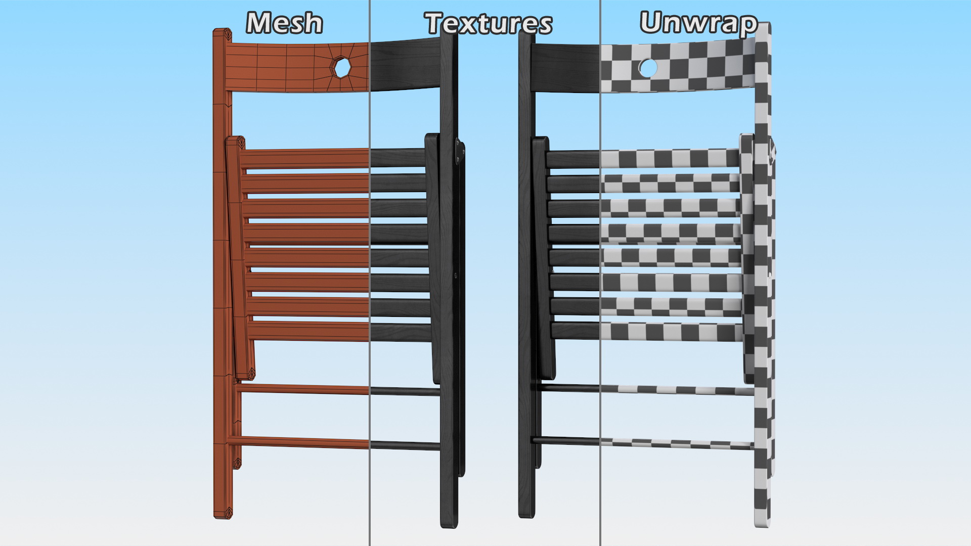 3D Folding Chair Black Closed