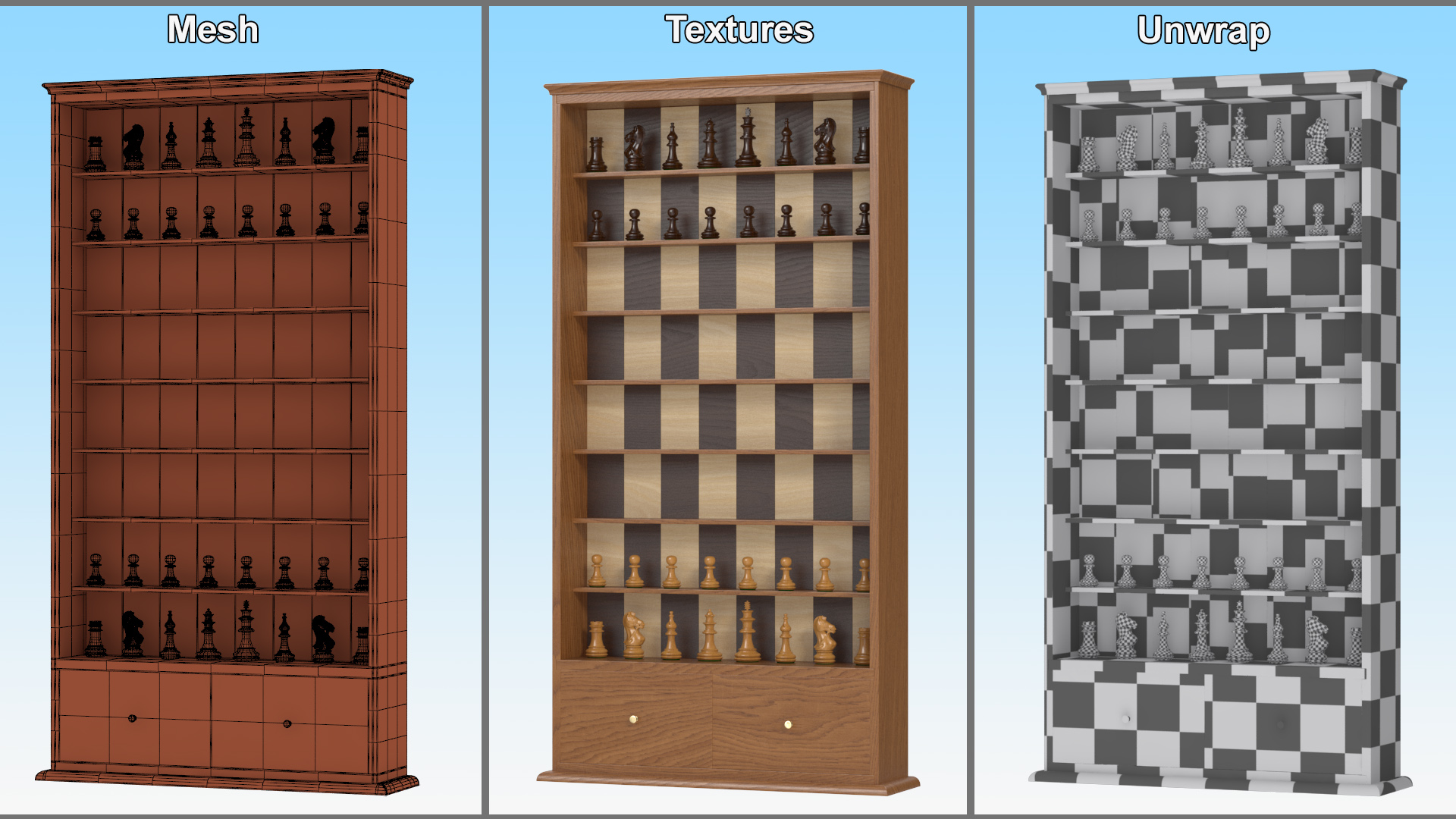 Vertical Wooden Chess Board 3D