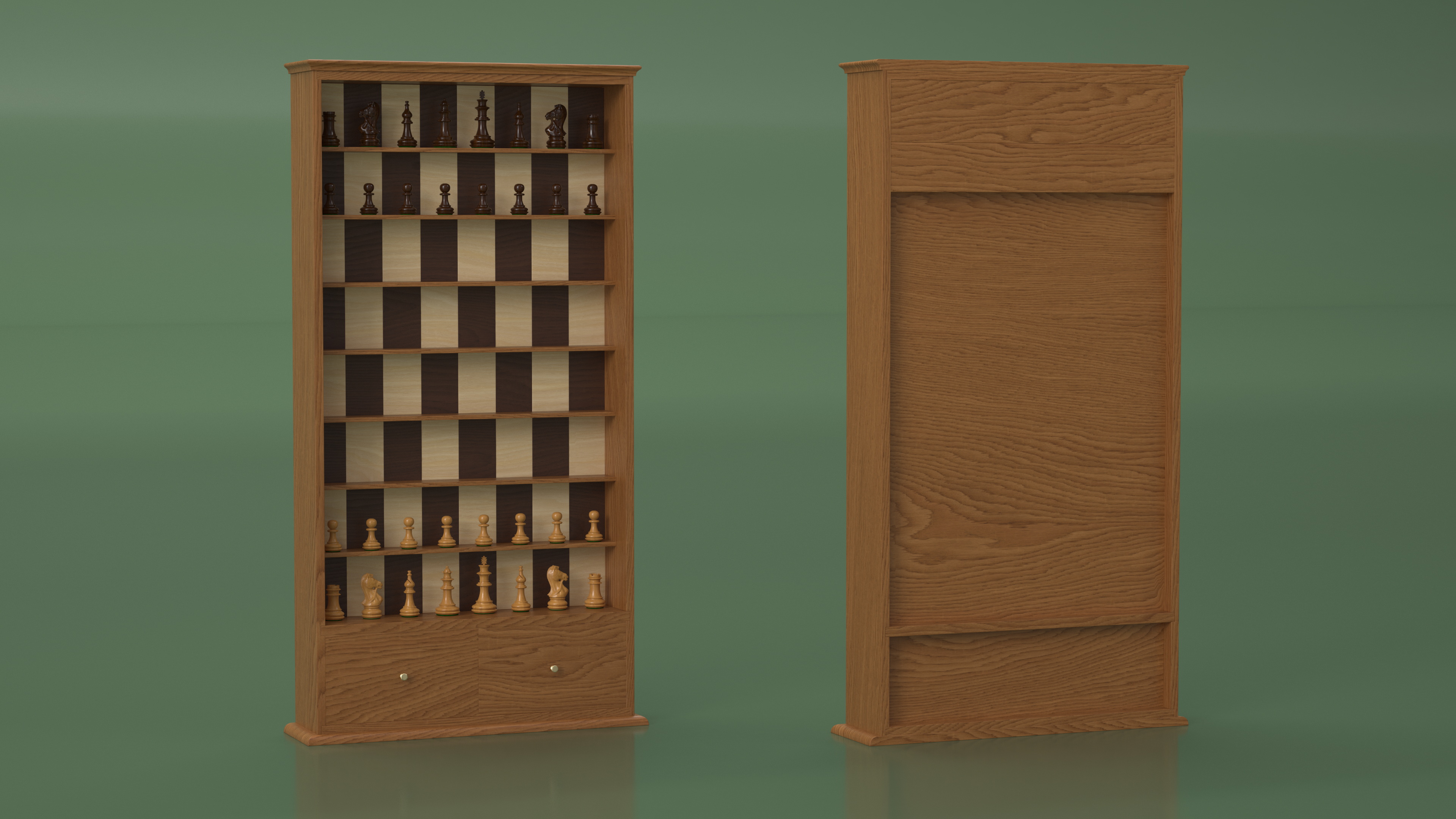 Vertical Wooden Chess Board 3D