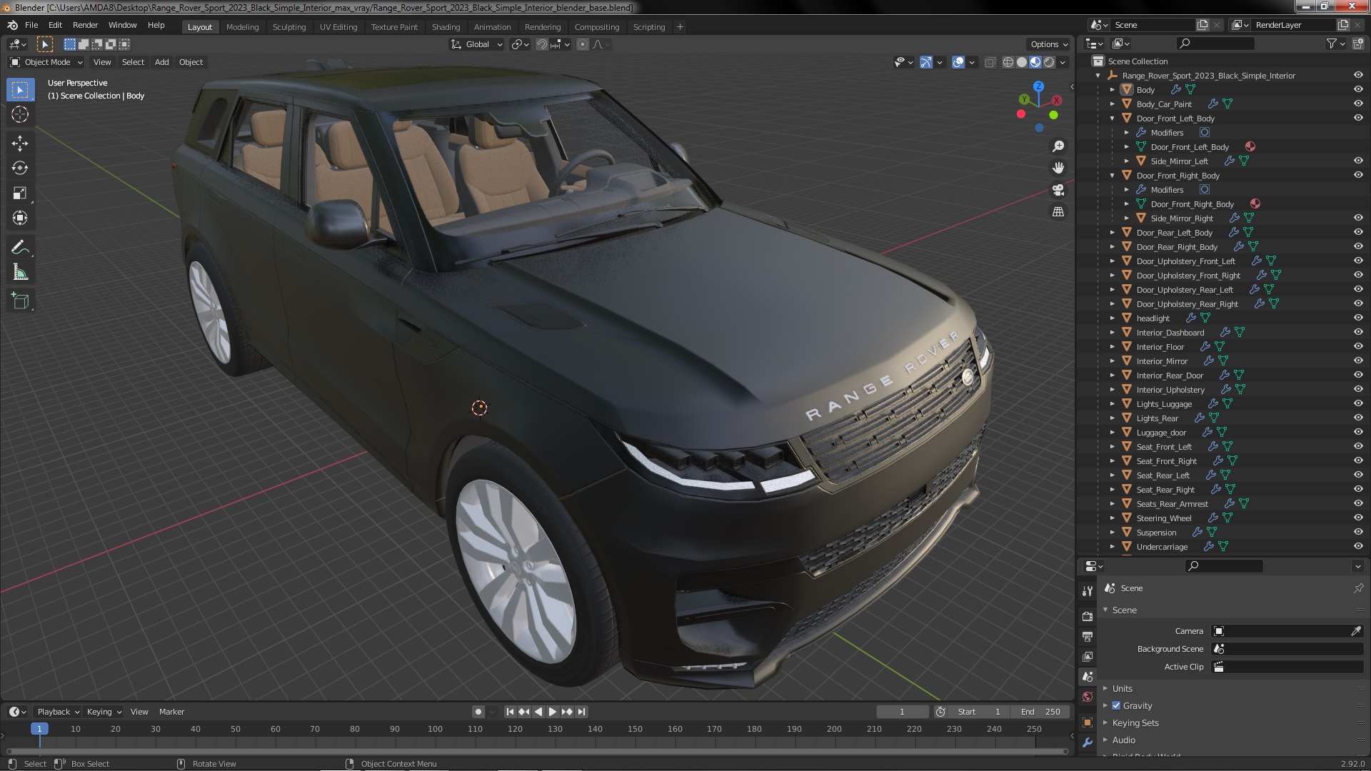 Range Rover Sport 2023 Black Simple Interior 3D model