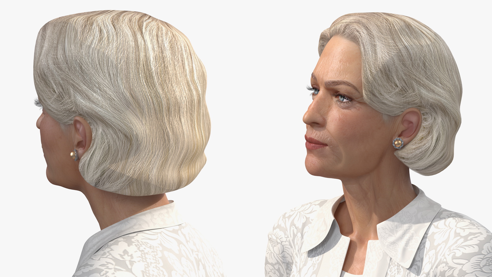 Elderly Lady in Casual Clothes Siting Pose 3D