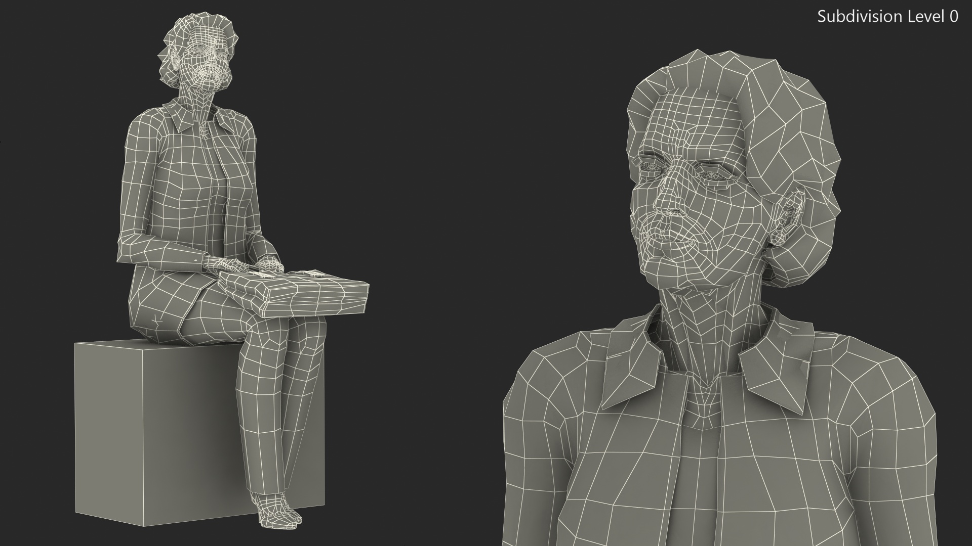 Elderly Lady in Casual Clothes Siting Pose 3D