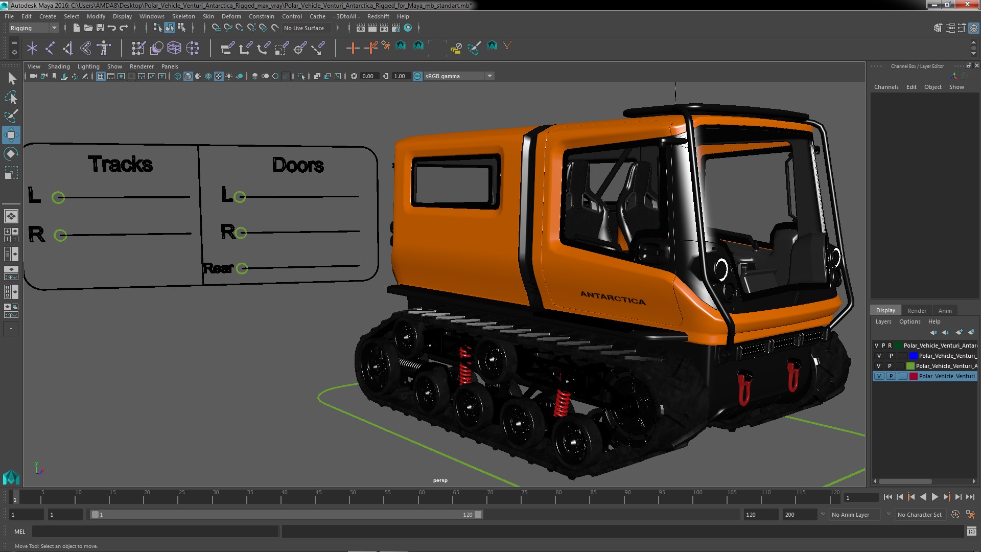 3D Polar Vehicle Venturi Antarctica Rigged for Maya model