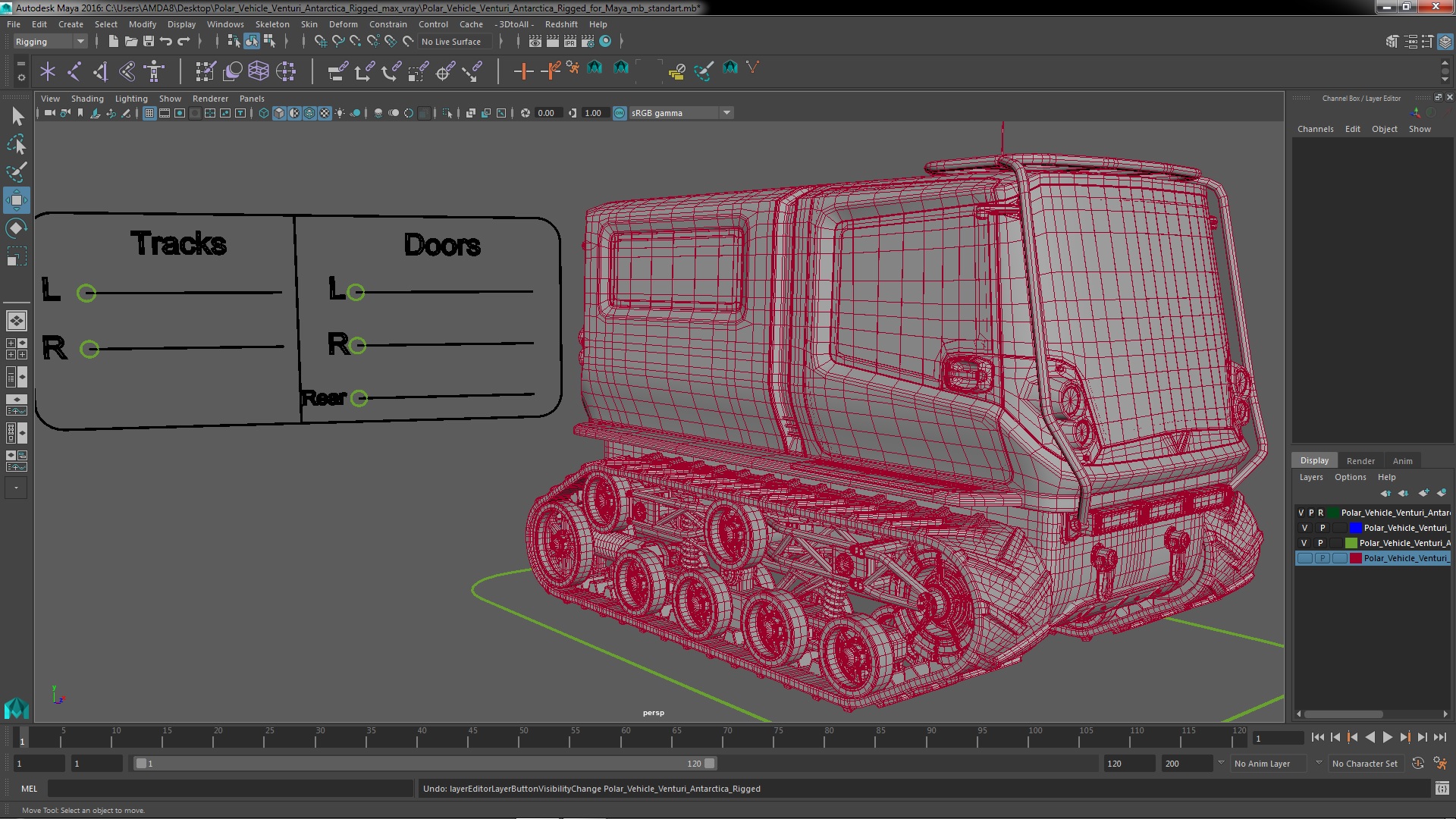 3D Polar Vehicle Venturi Antarctica Rigged for Maya model