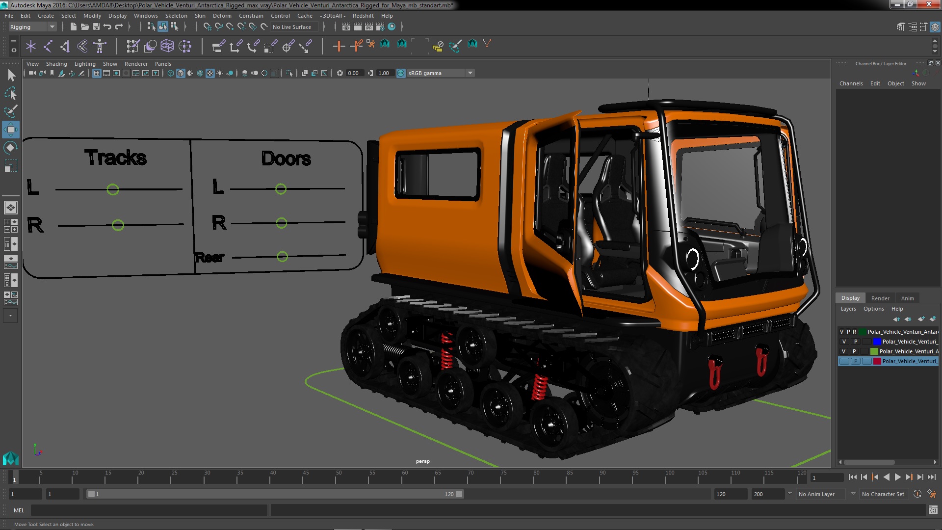 3D Polar Vehicle Venturi Antarctica Rigged for Maya model