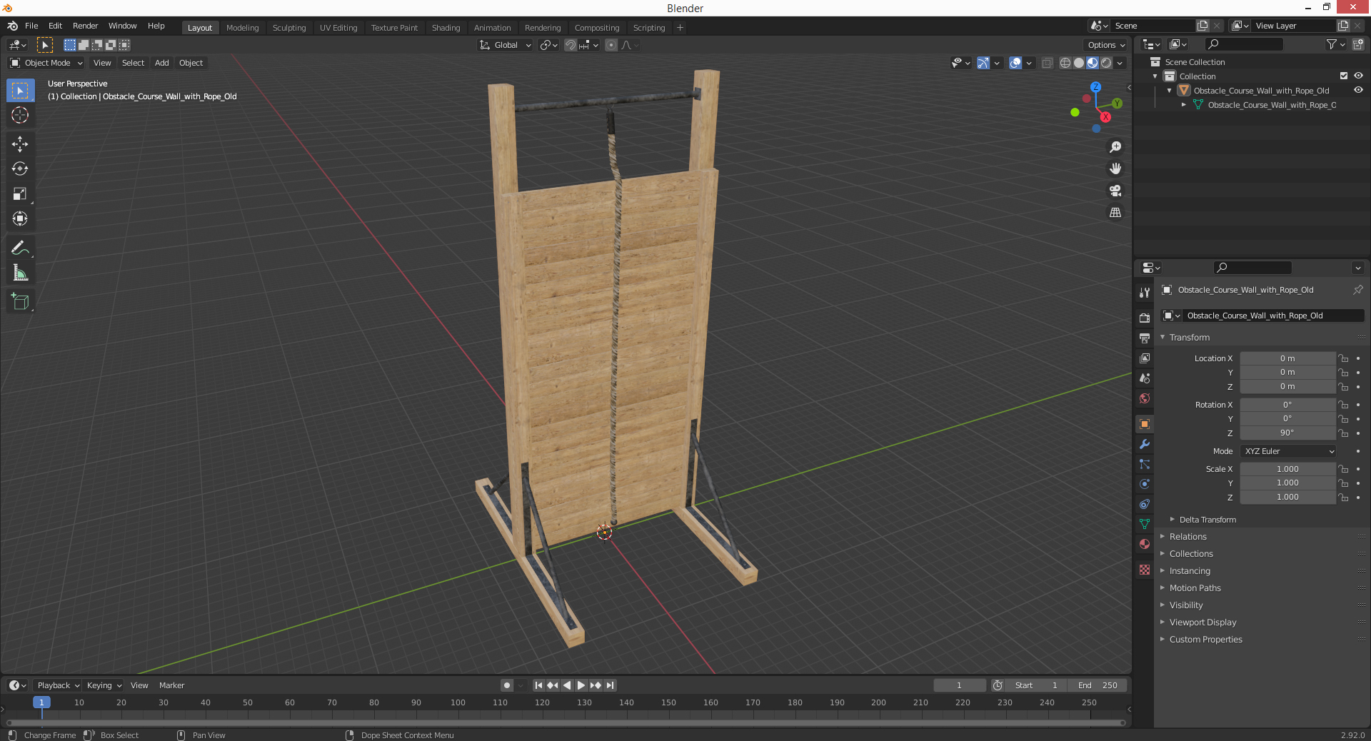 Obstacle Course Wall with Rope Old 3D model