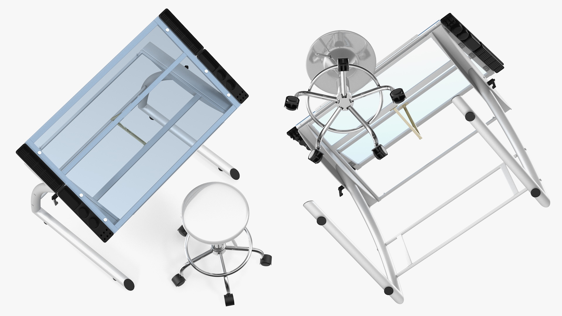 Triflex Adjustable Glass Drawing Table with Stool White Rigged 3D