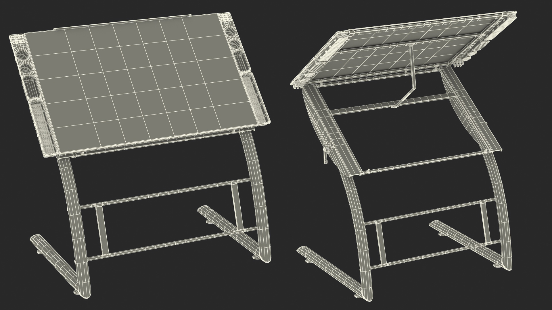 Triflex Adjustable Glass Drawing Table with Stool White Rigged 3D