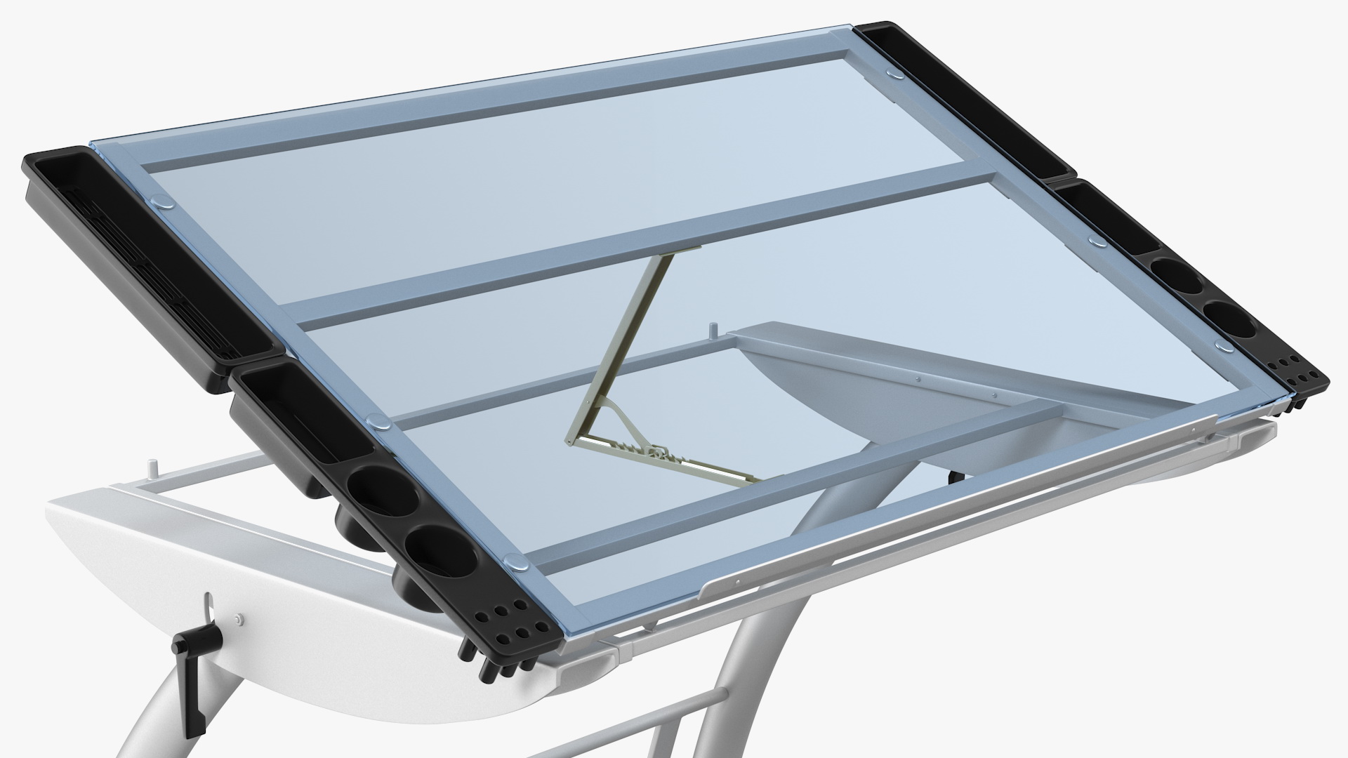 Triflex Adjustable Glass Drawing Table with Stool White Rigged 3D